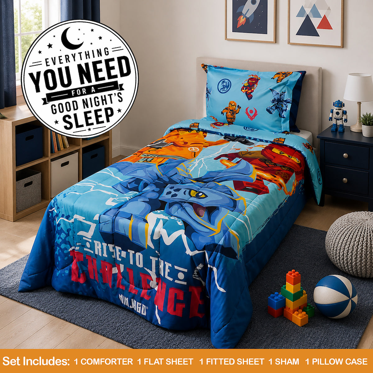 LEGO Ninjago Smash Twin Comforter 5 Piece Panel Set for Kids