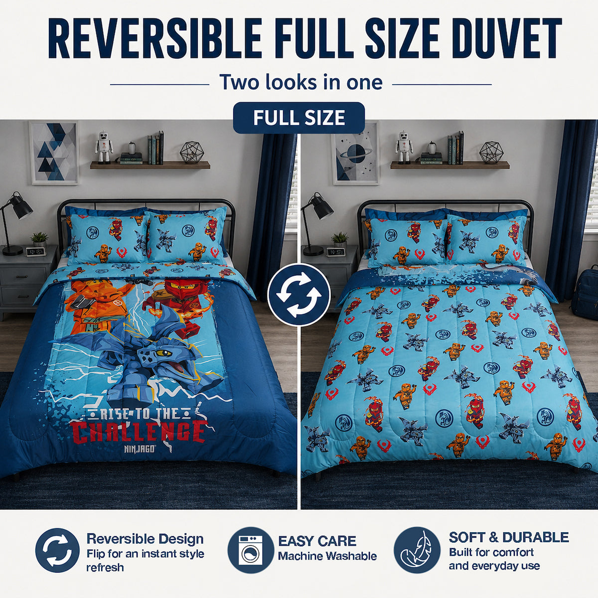 LEGO Ninjago Smash Full Comforter 7 Piece Set For Kids Bedding