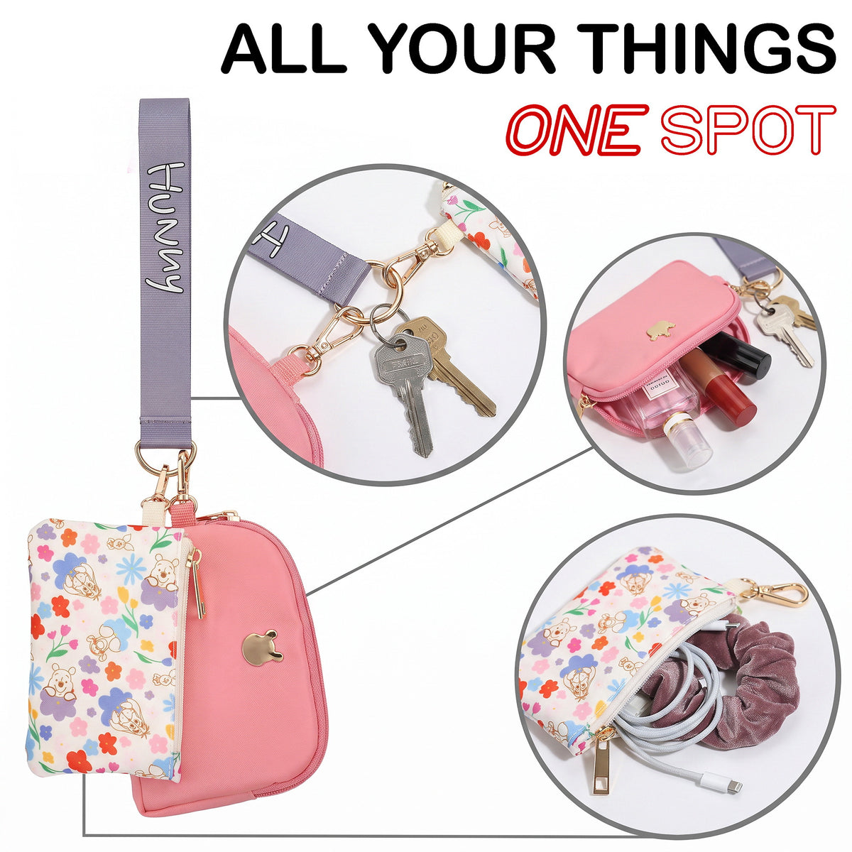 Winnie The Pooh Floral All Over Print Coin Pouch with Metal Badge