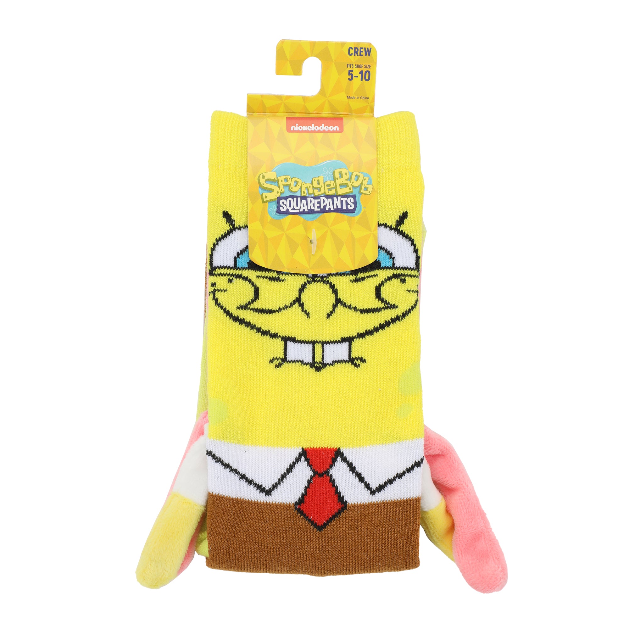 Spongebob Squarepants Spongebob & Patrick Women's Casual Crew Socks With 3D Arms & Magnetic Hands