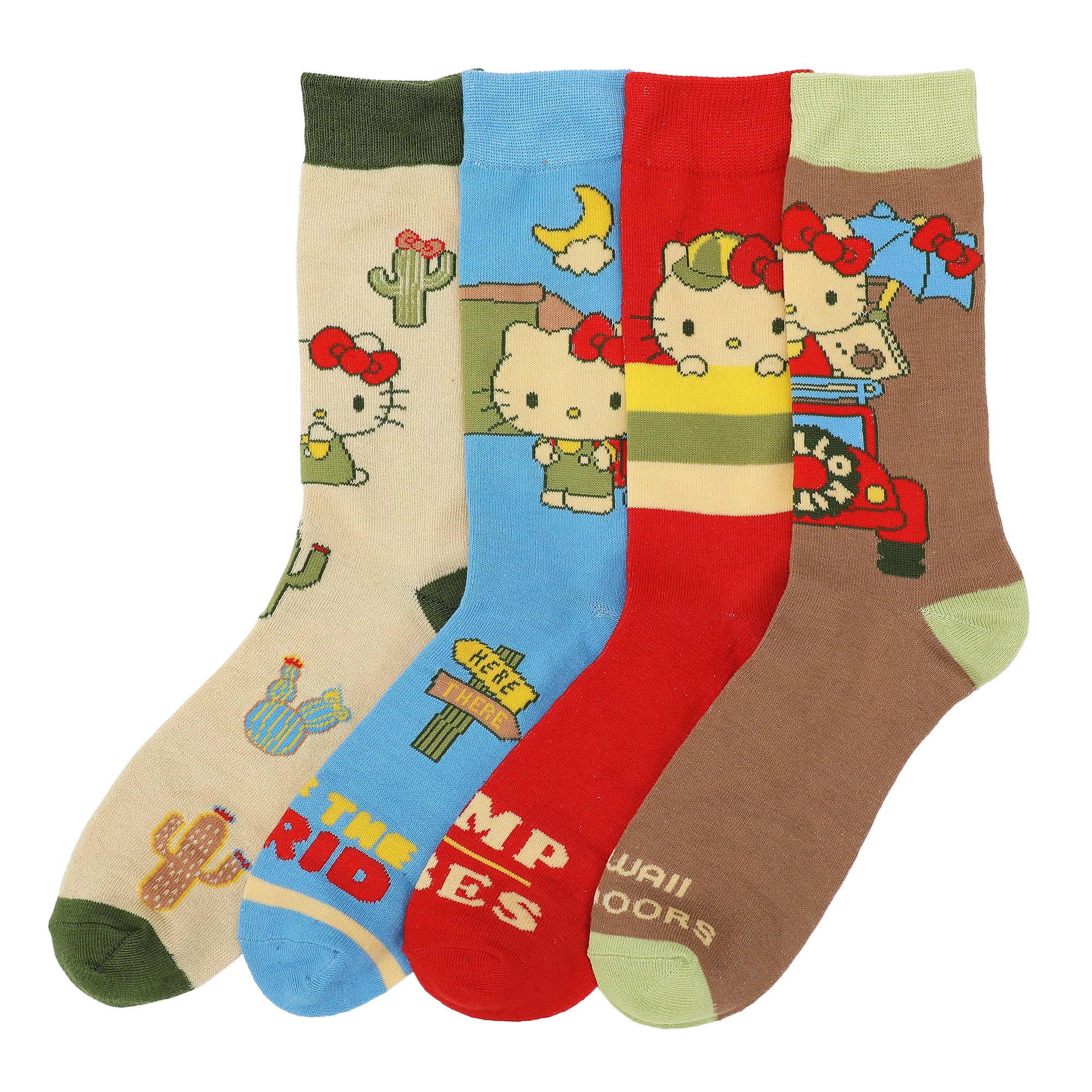 Hello Kitty Kawaii Outdoors Adult 4-Pair Casual Crew Socks-OSFA