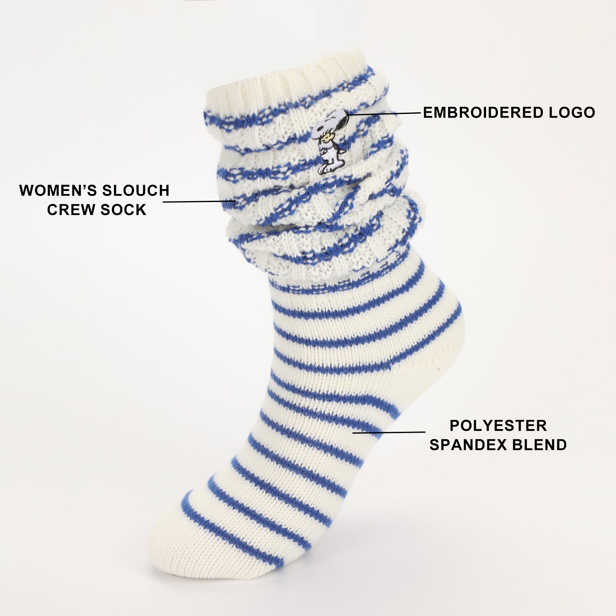 Peanuts Embroidered Peanuts Women's Slouch Crew Socks