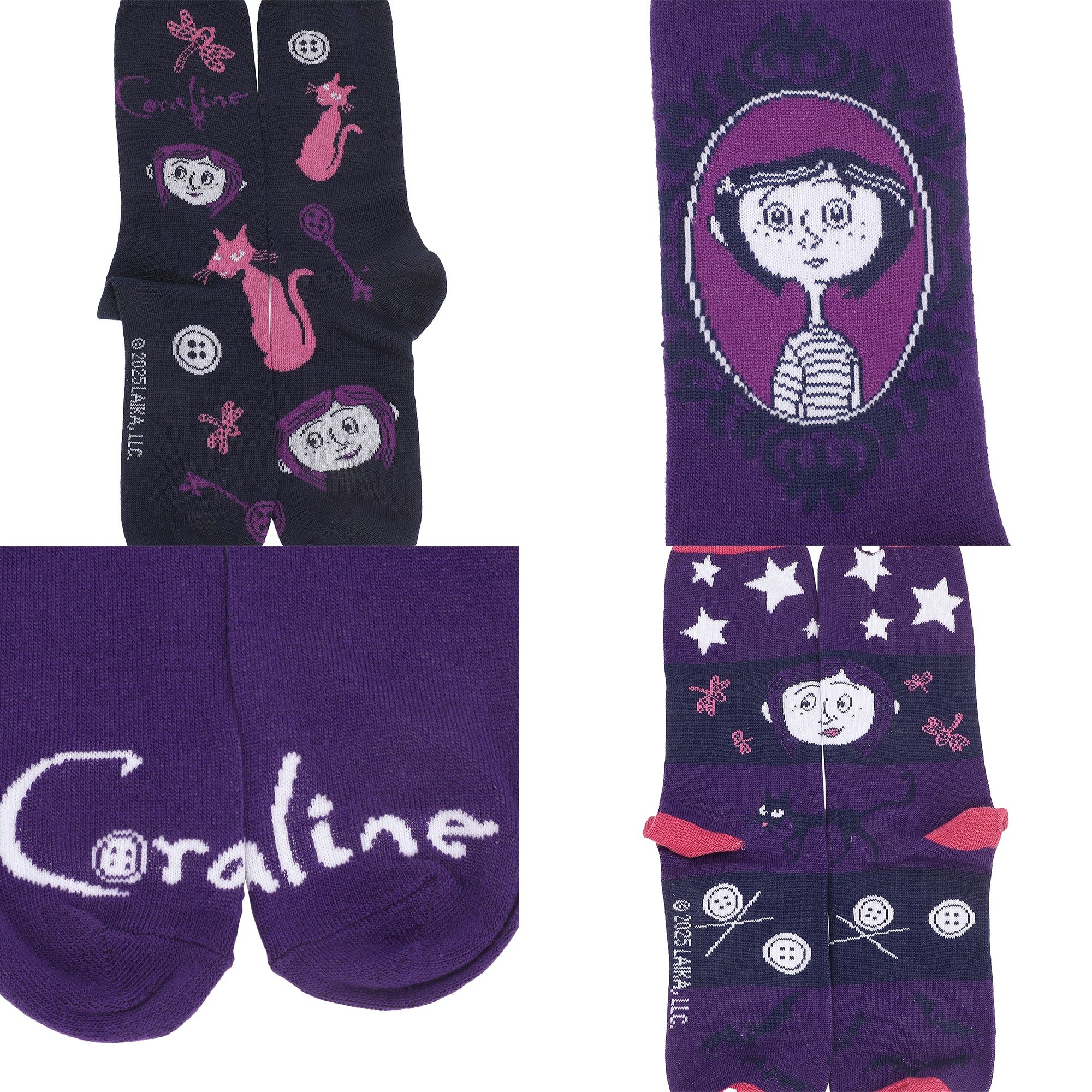 Coraline Mixed Icons Womens Casual Crew Socks 5 Pack