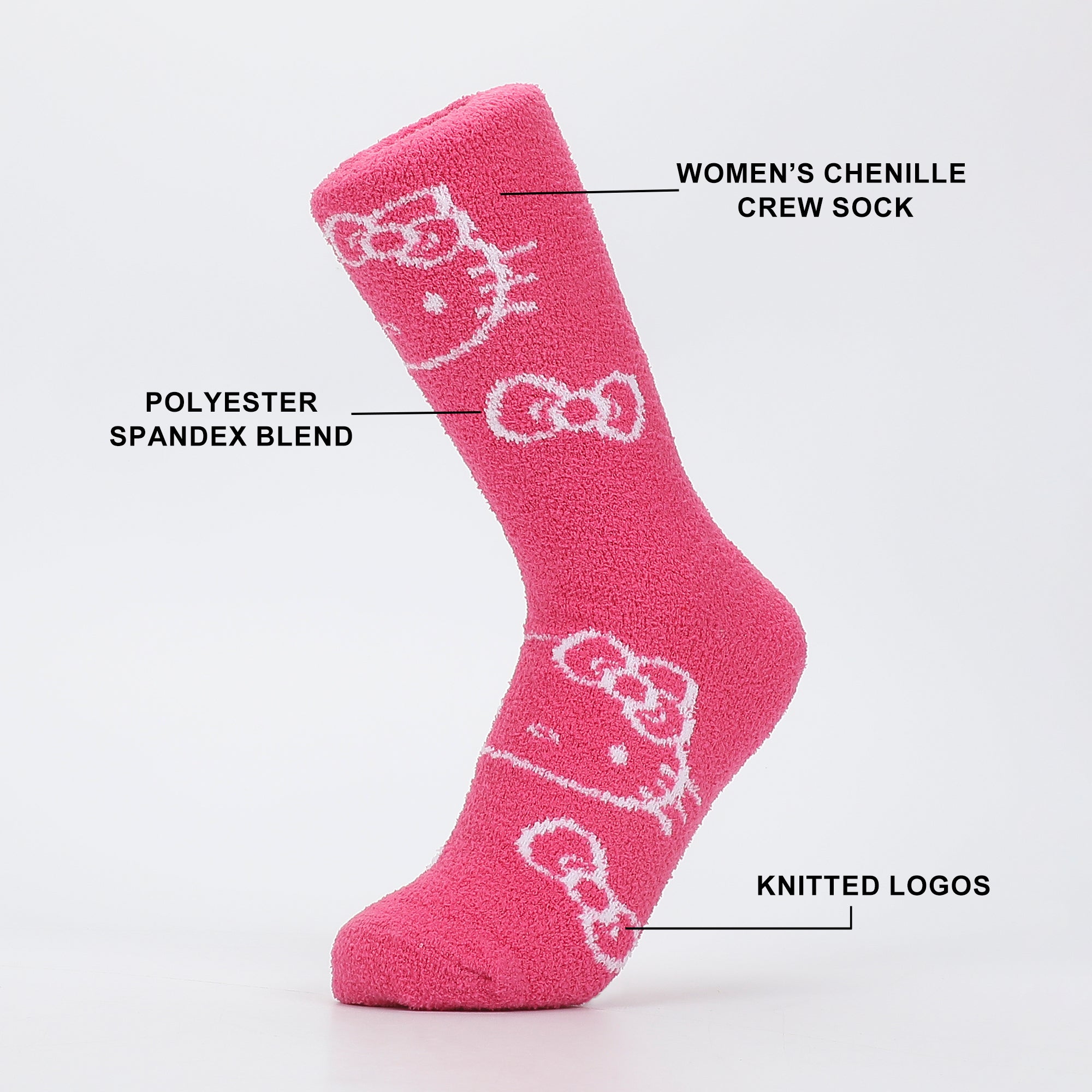 Hello Kitty Logo Print Women's Chenille Cozy Crew Socks