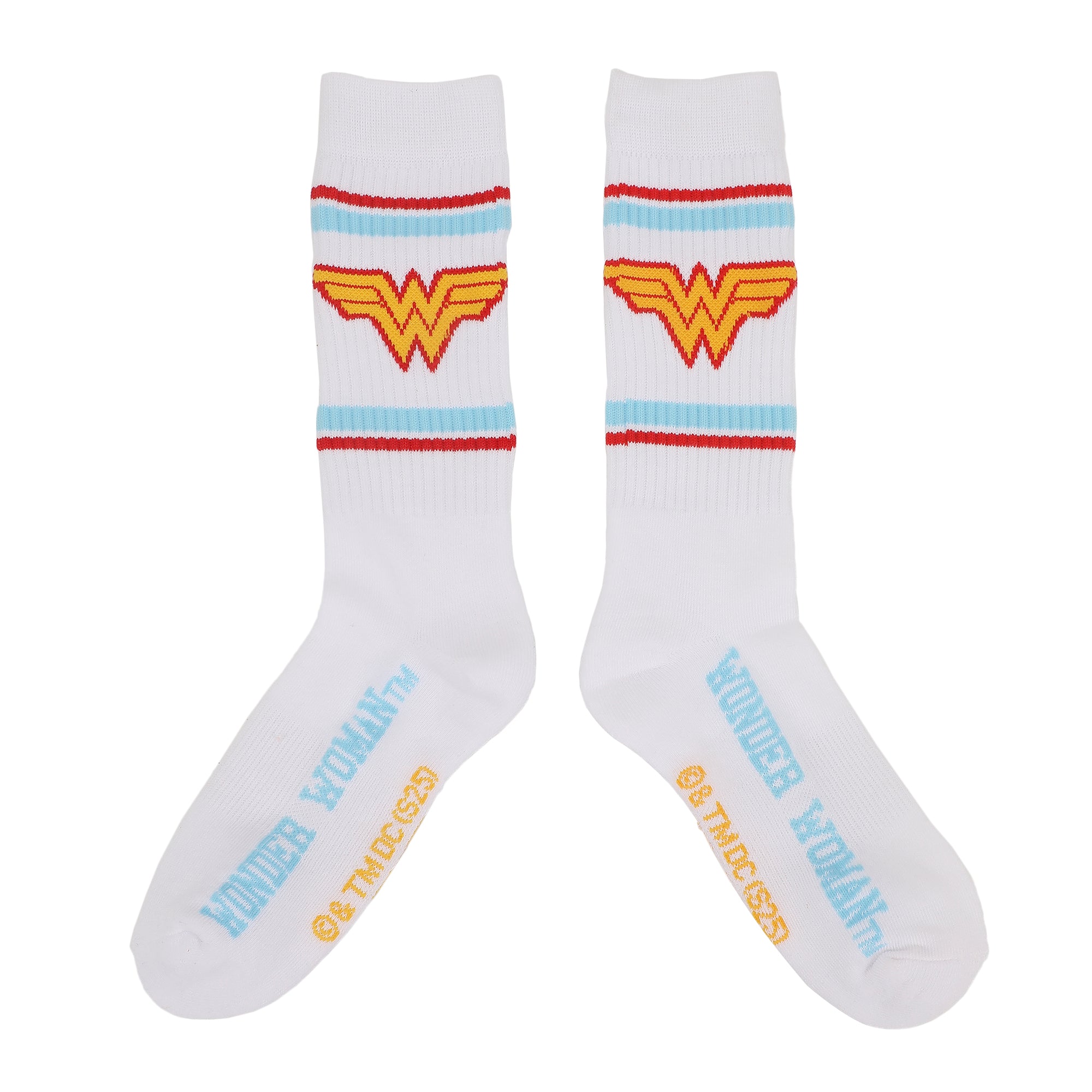 Wonder Woman Blue and Red Striped Mens Athletic Crew Socks