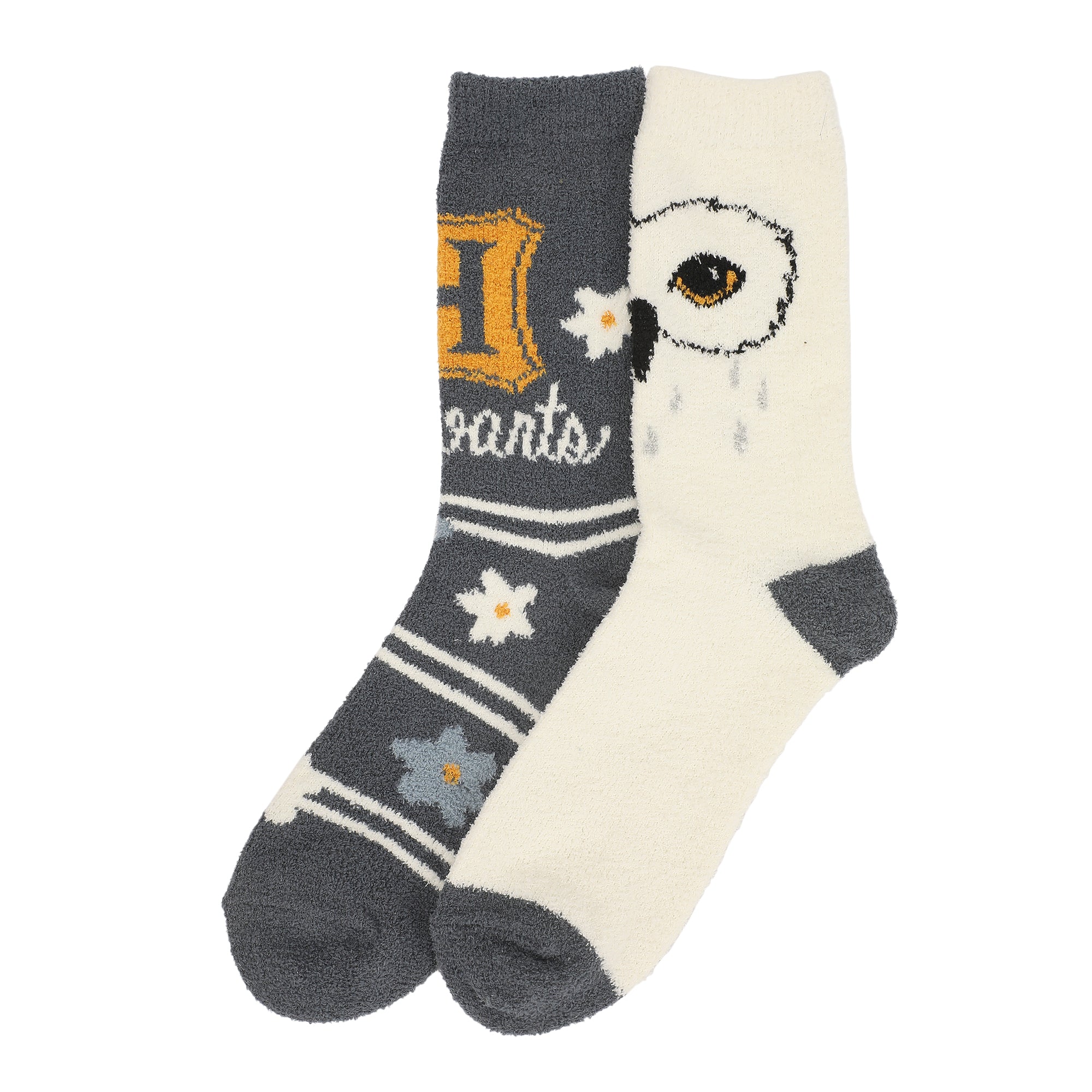 Harry Potter Big Face Hedwig and Hogwarts Womens Chenille Cozy Crew Socks