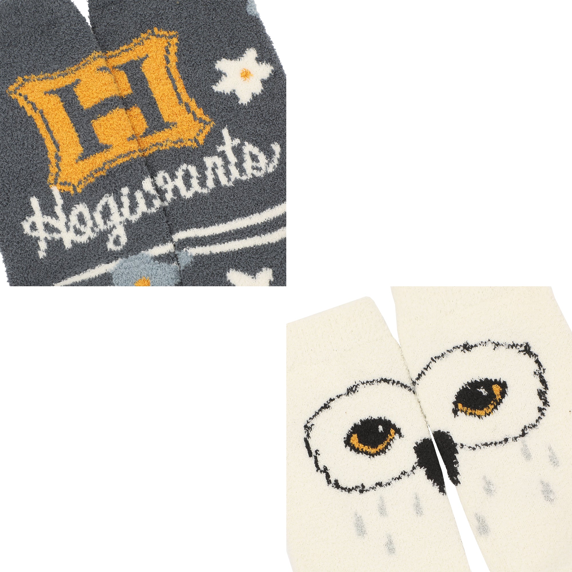 Harry Potter Big Face Hedwig and Hogwarts Womens Chenille Cozy Crew Socks