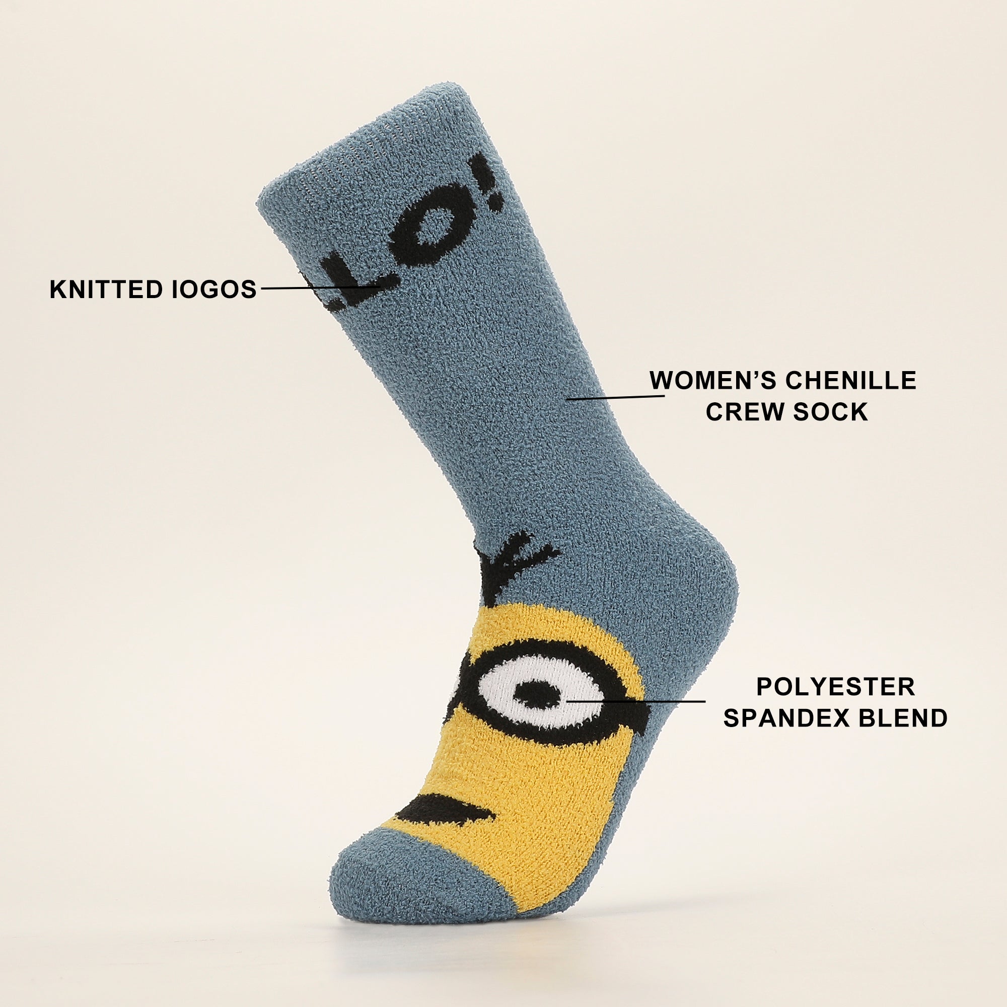 Minions Stuart and Bello Kevin Womens Chenille Cozy Crew Socks