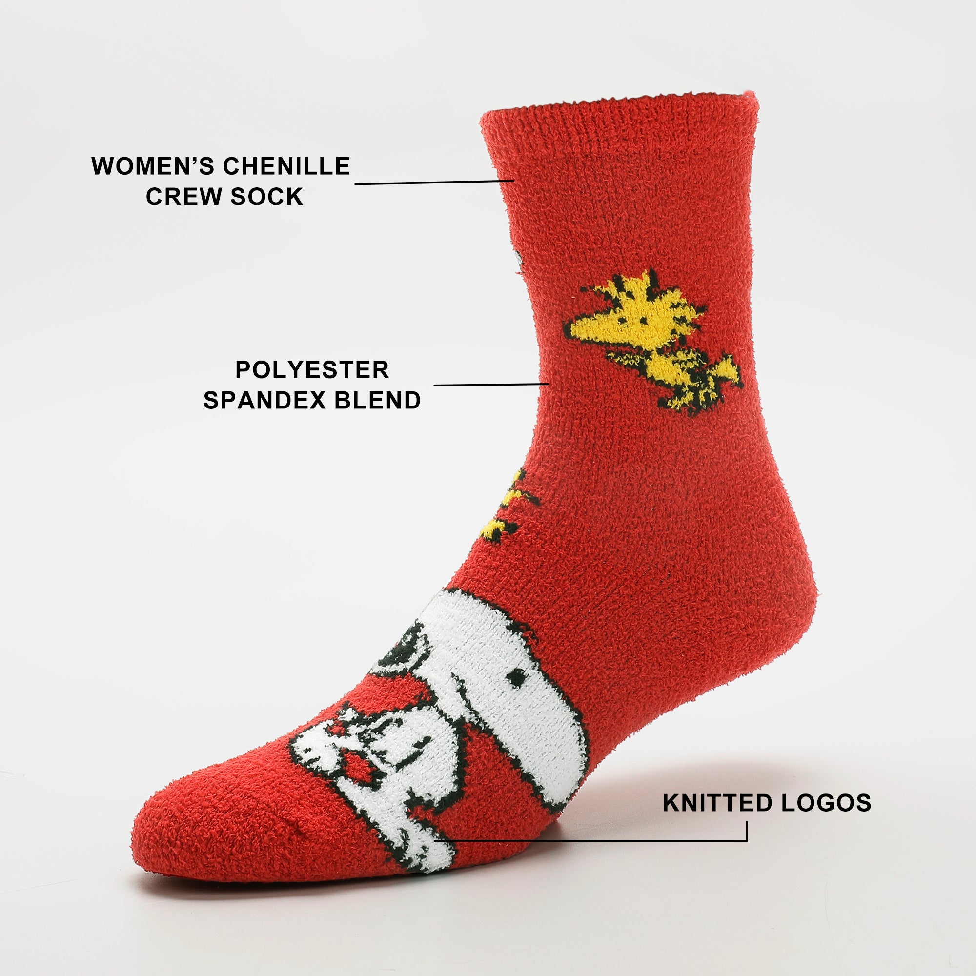 Peanuts Snoopy and Woodstock Womens Chenille Cozy Crew Socks
