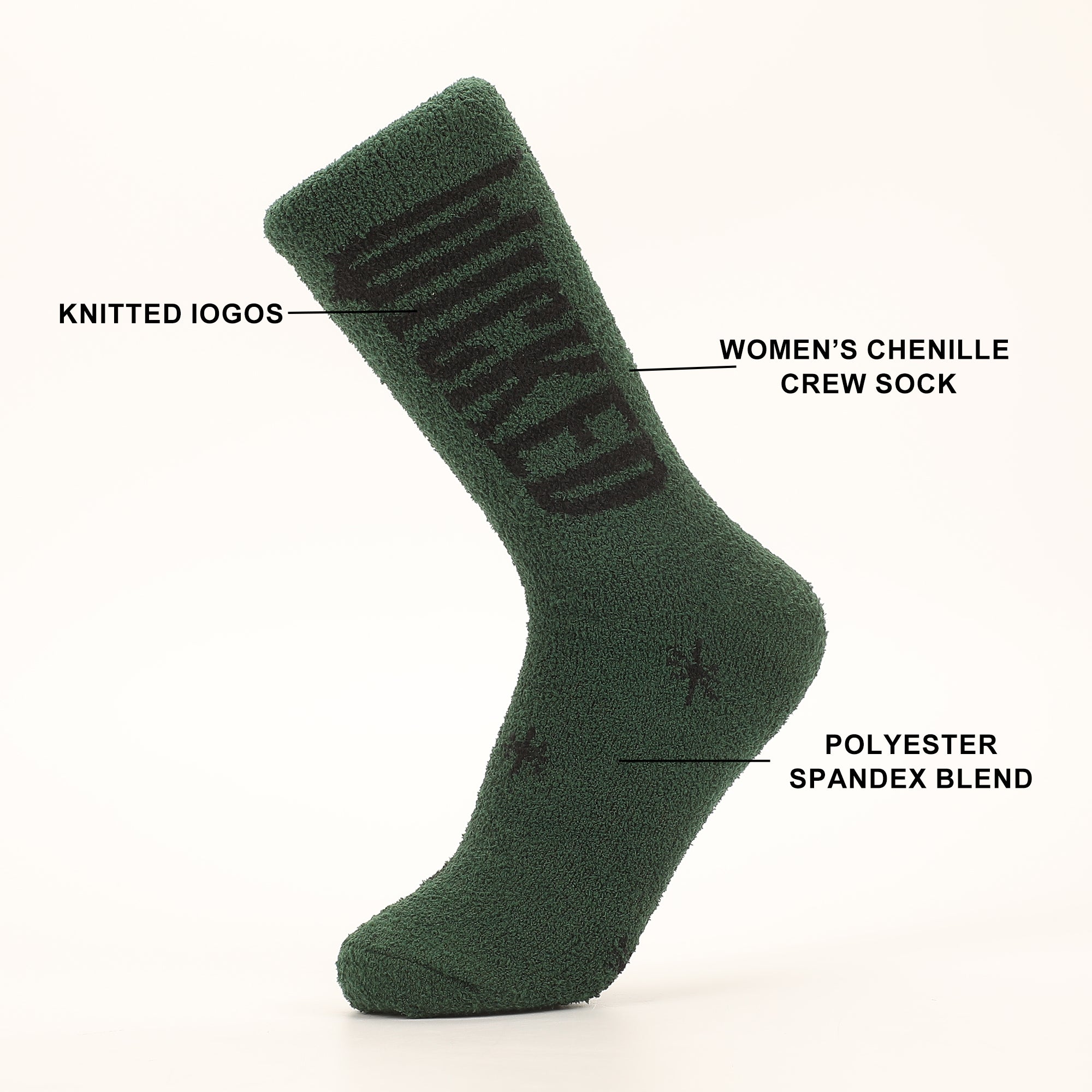 Wicked Logo on Green and Black Womens Chenille Cozy Crew Socks