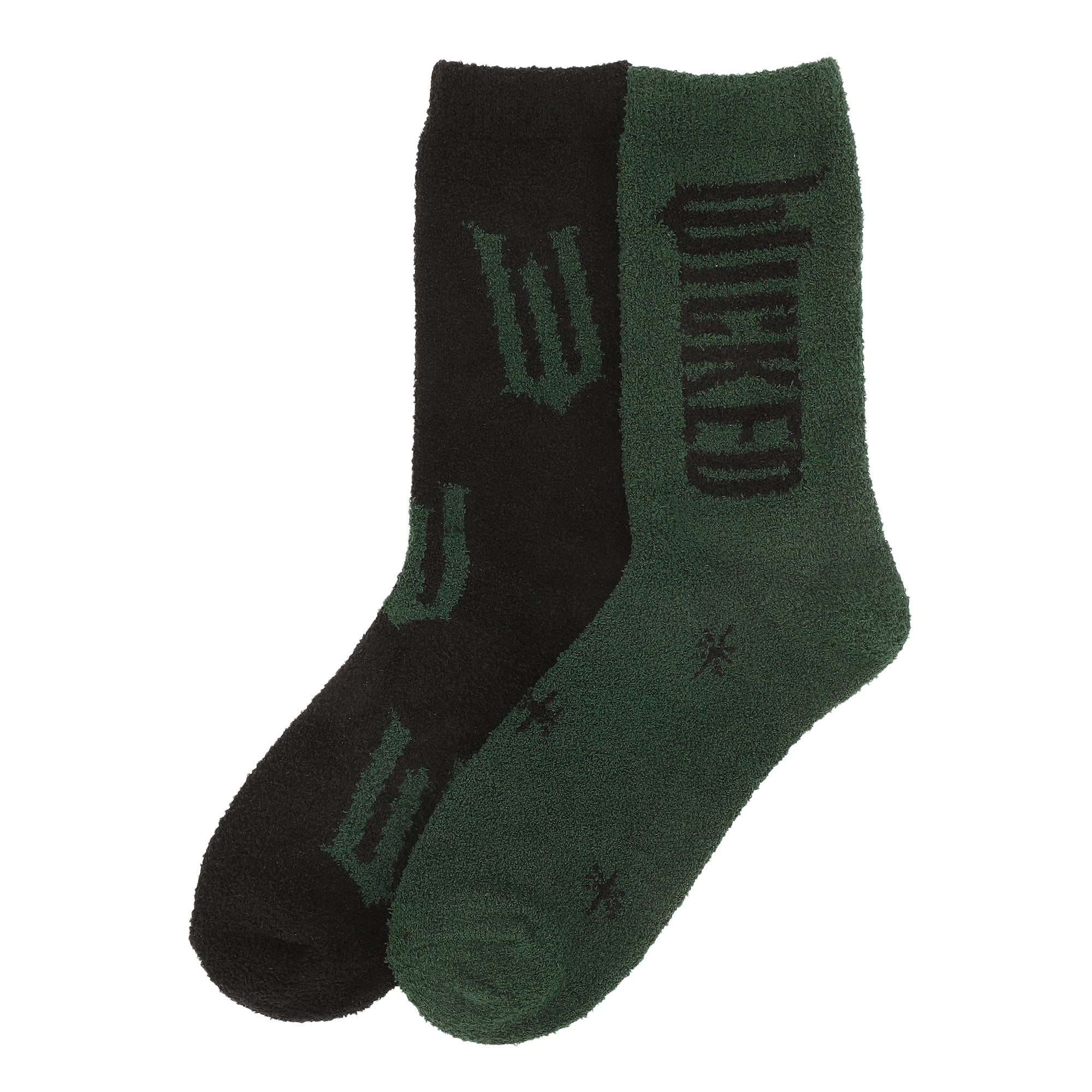 Wicked Logo on Green and Black Womens Chenille Cozy Crew Socks