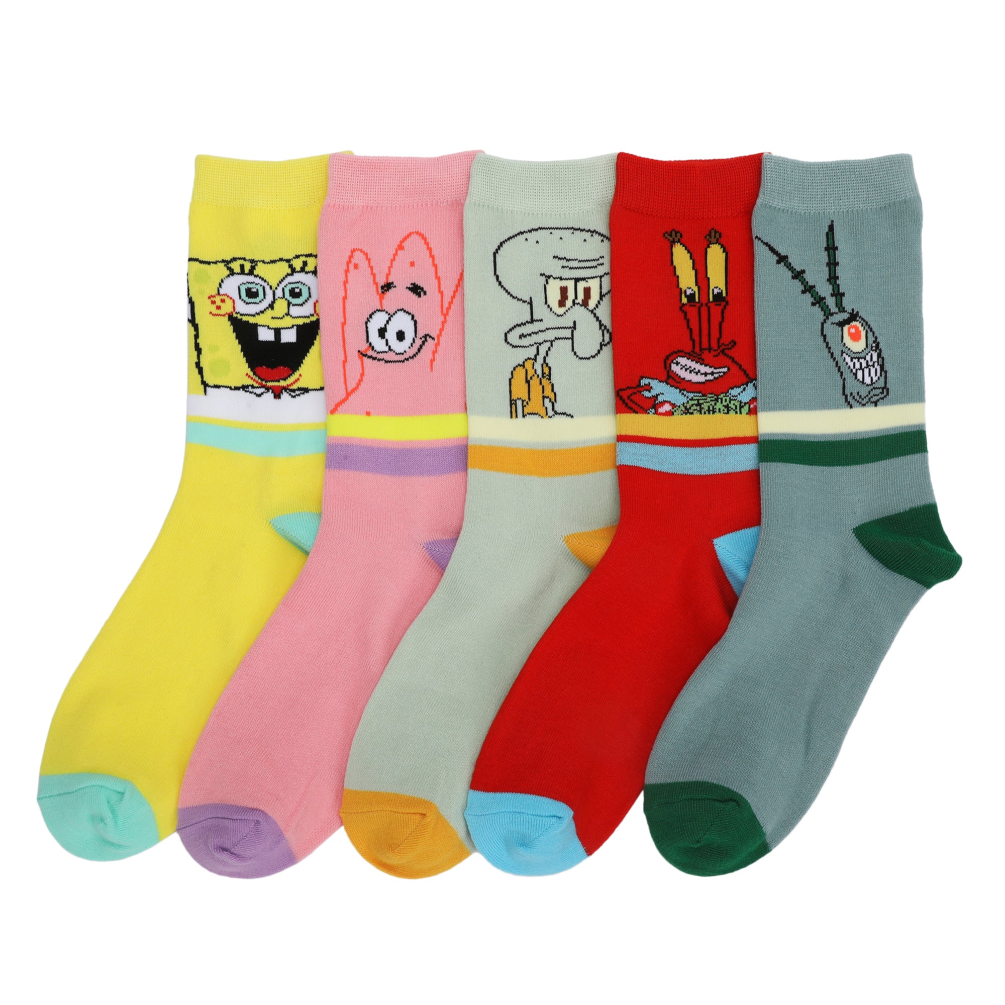 Spongebob Squarepants Characters Women's 5-Pair Pack Casual Crew Socks