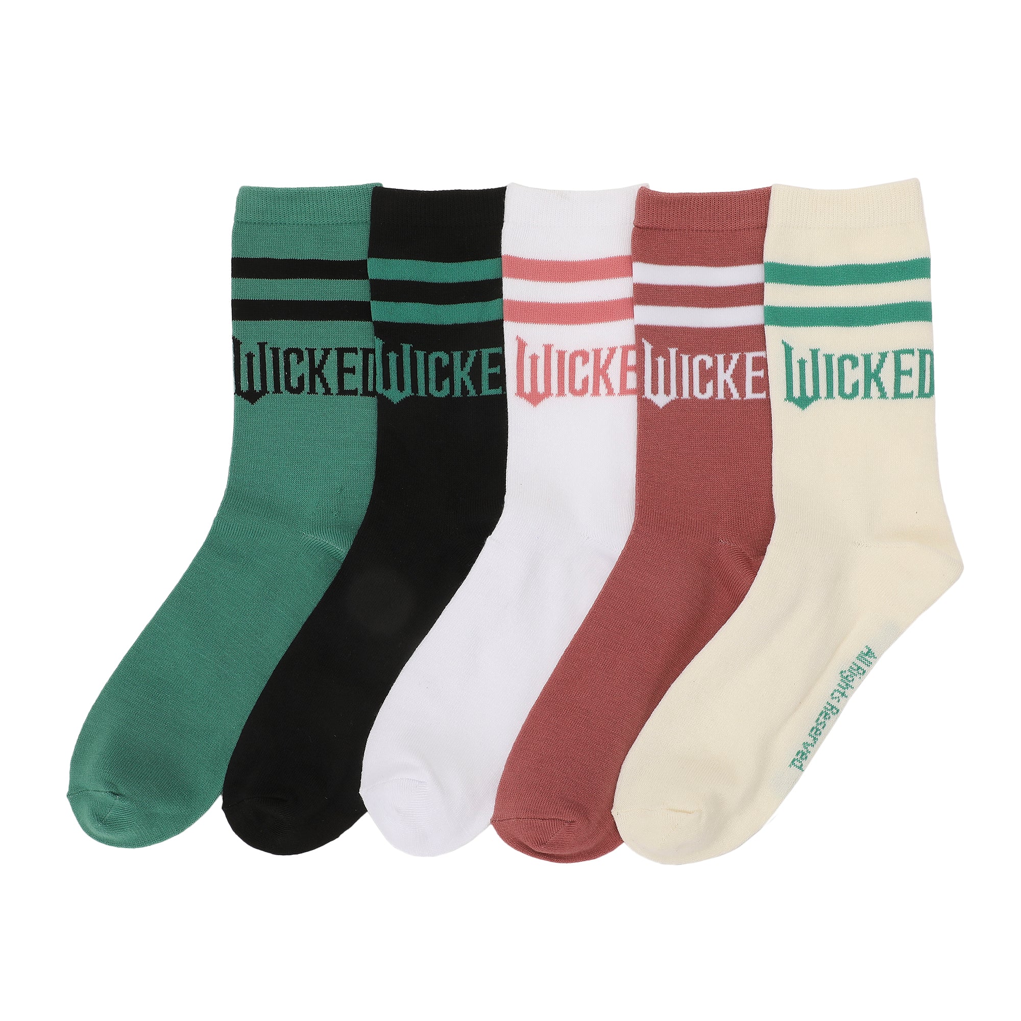 Wicked Part 2 Text Logo Women’s 5-Pair Pack Casual Crew Socks