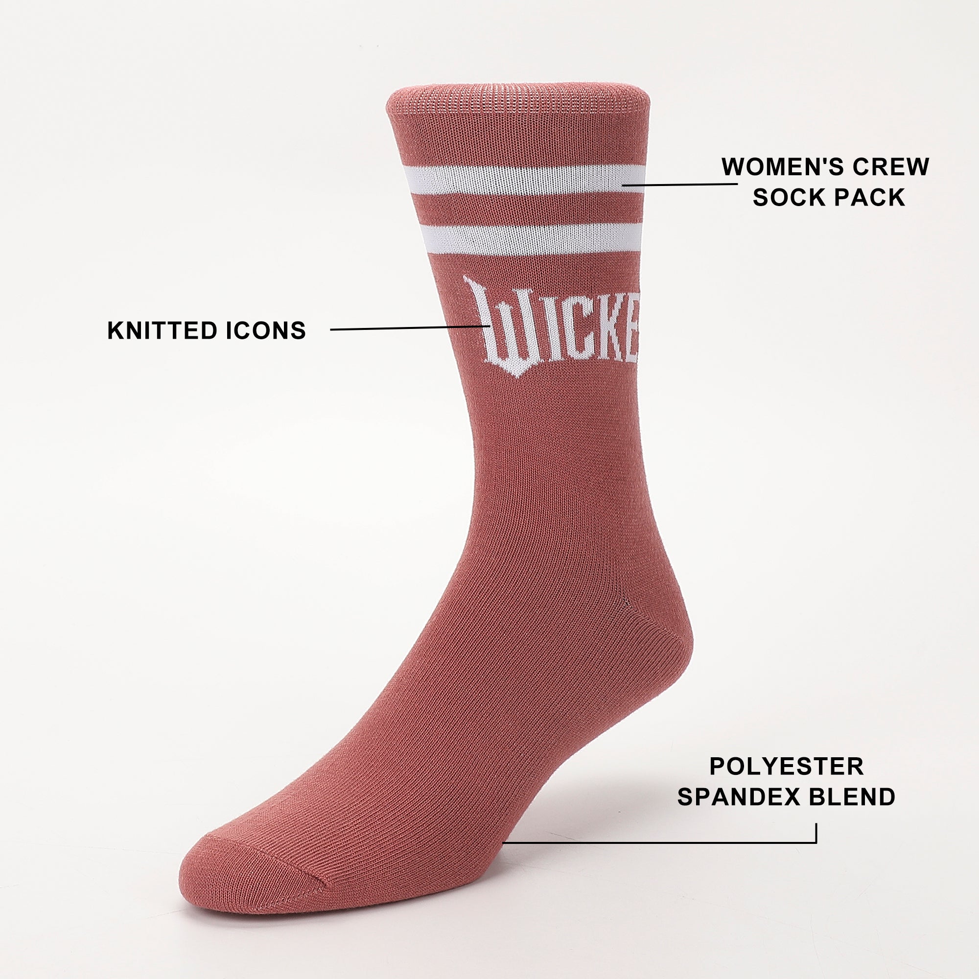 Wicked Part 2 Text Logo Women’s 5-Pair Pack Casual Crew Socks