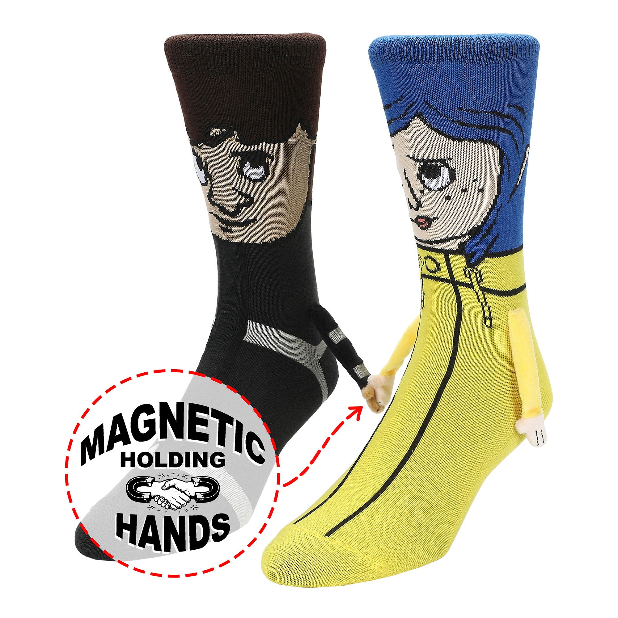 Coraline Wybie & Coraline Women’s Crew Socks With Magnetic Holding Hands