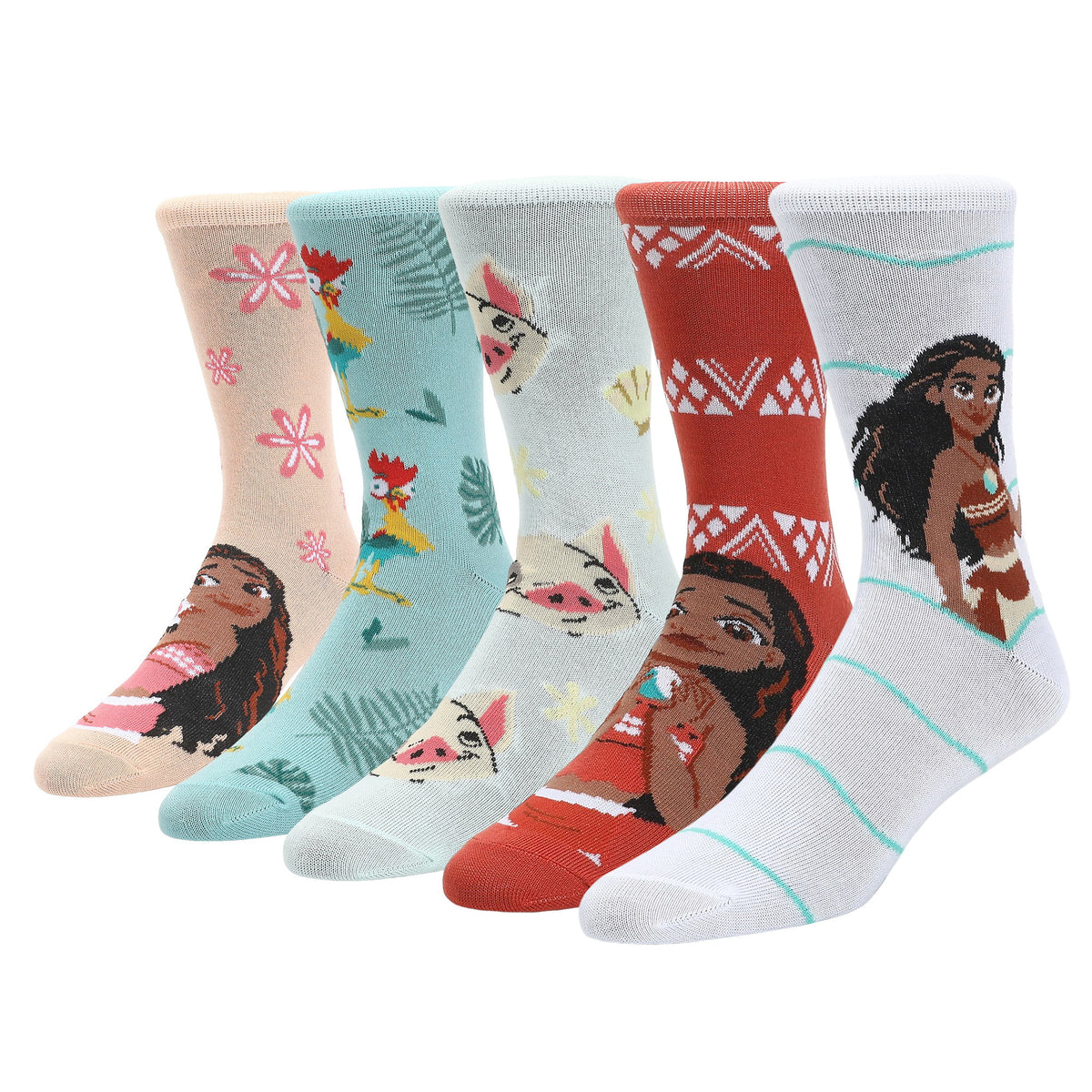 Moana Pua and Heihei Crew Sock 5 Pair Pack for Adult Women