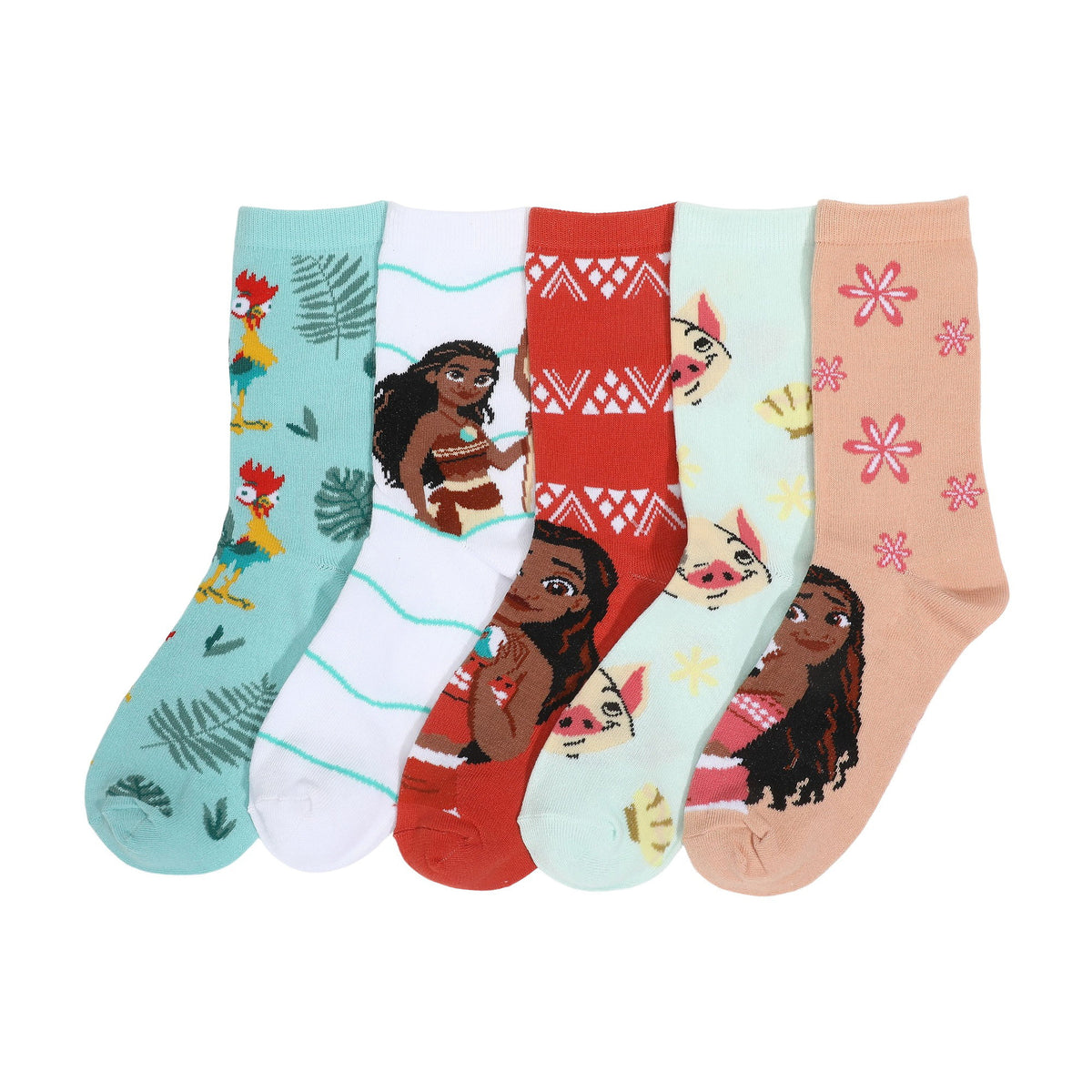 Moana Pua and Heihei Crew Sock 5 Pair Pack for Adult Women
