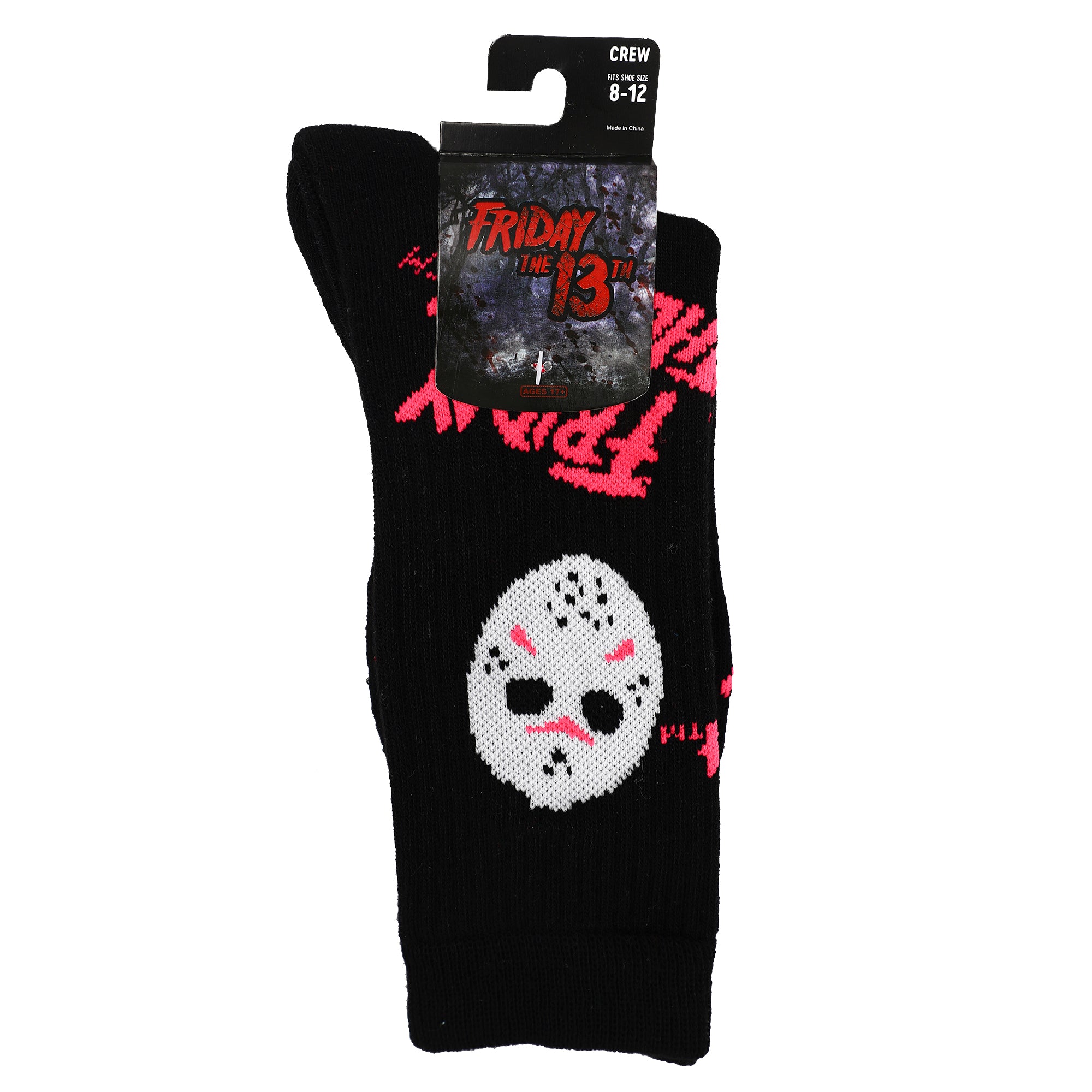 Friday The 13th Jason Voorhees Hockey Mask Men's Athletic Black Light Crew Socks