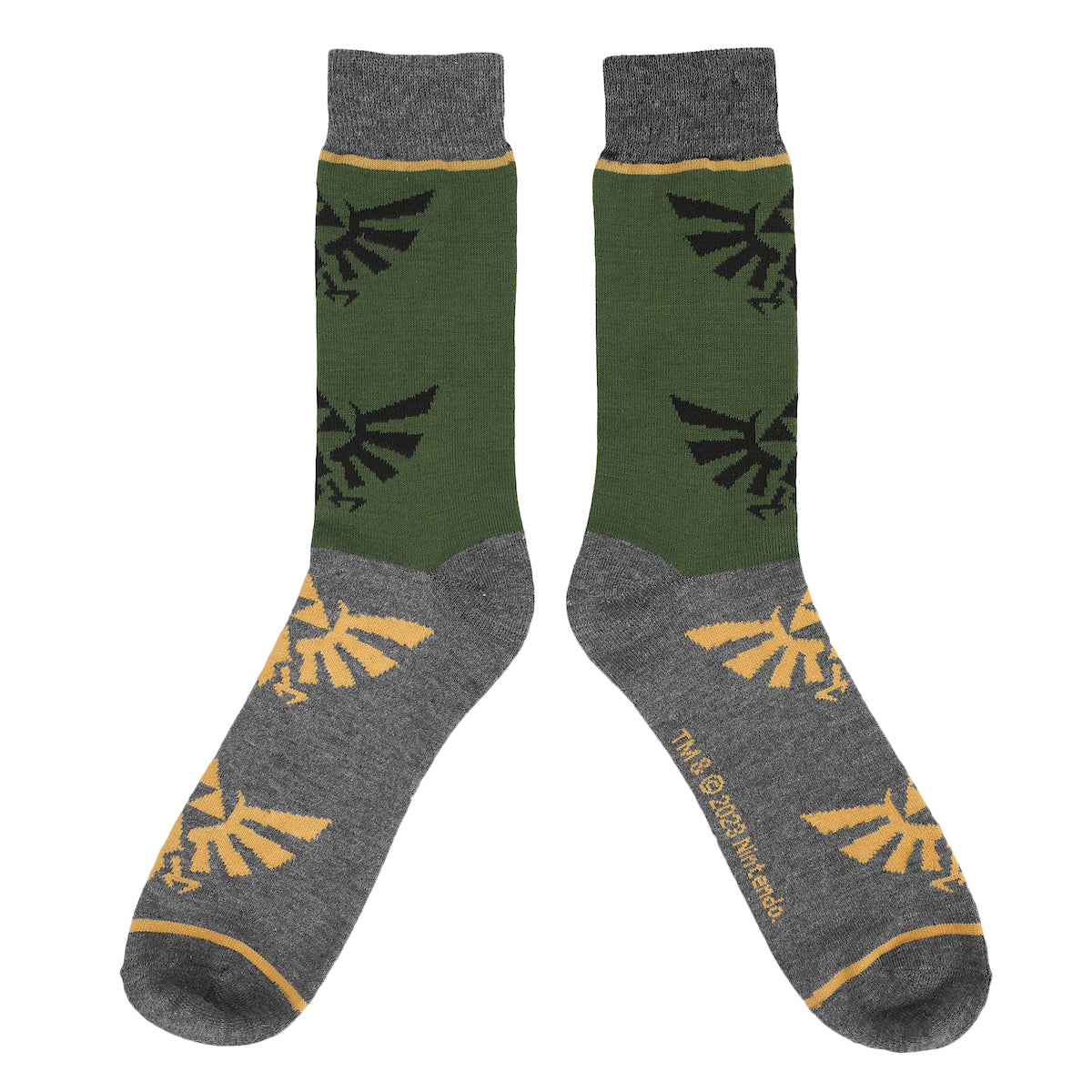 Legend of Zelda Triforce Icon on Olive and Gray Men's Casual Crew Socks