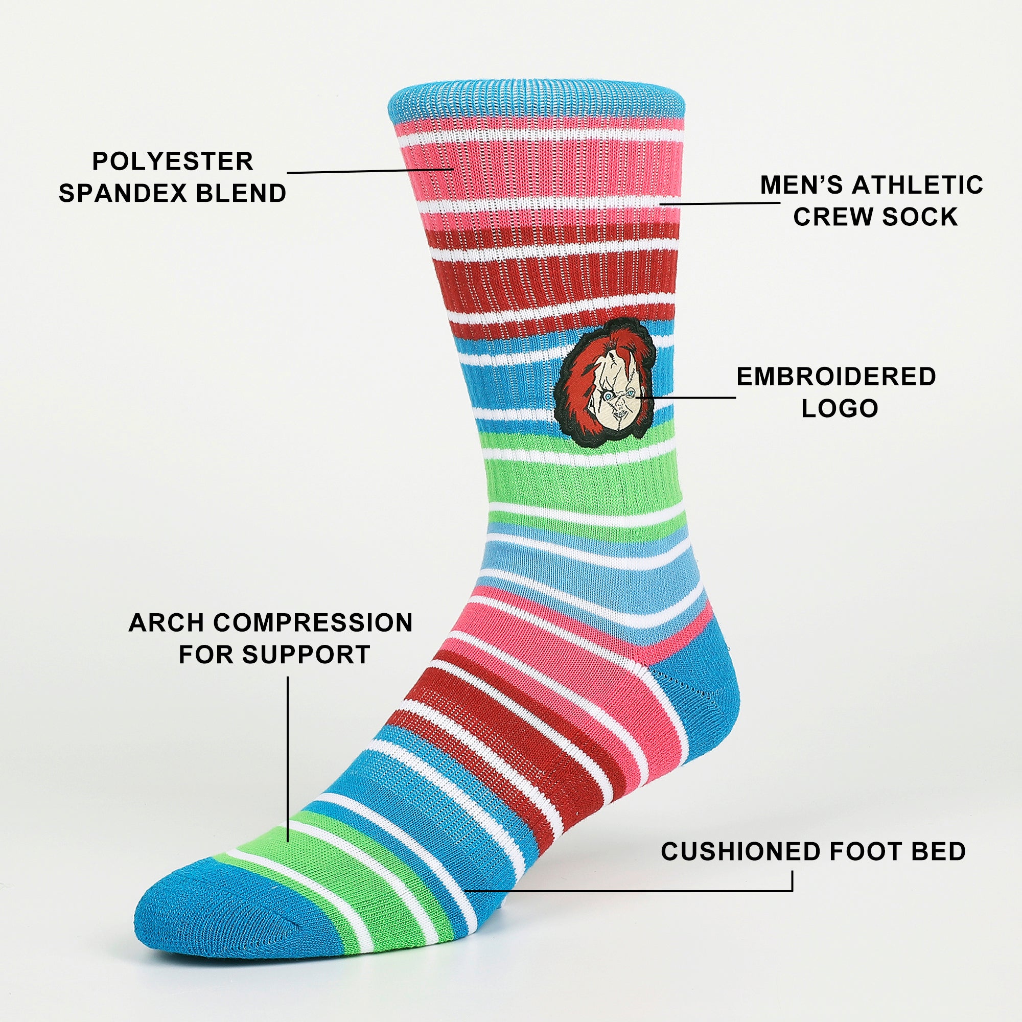 Chucky Chucky Head Embroidery Mens Athletic Crew Socks