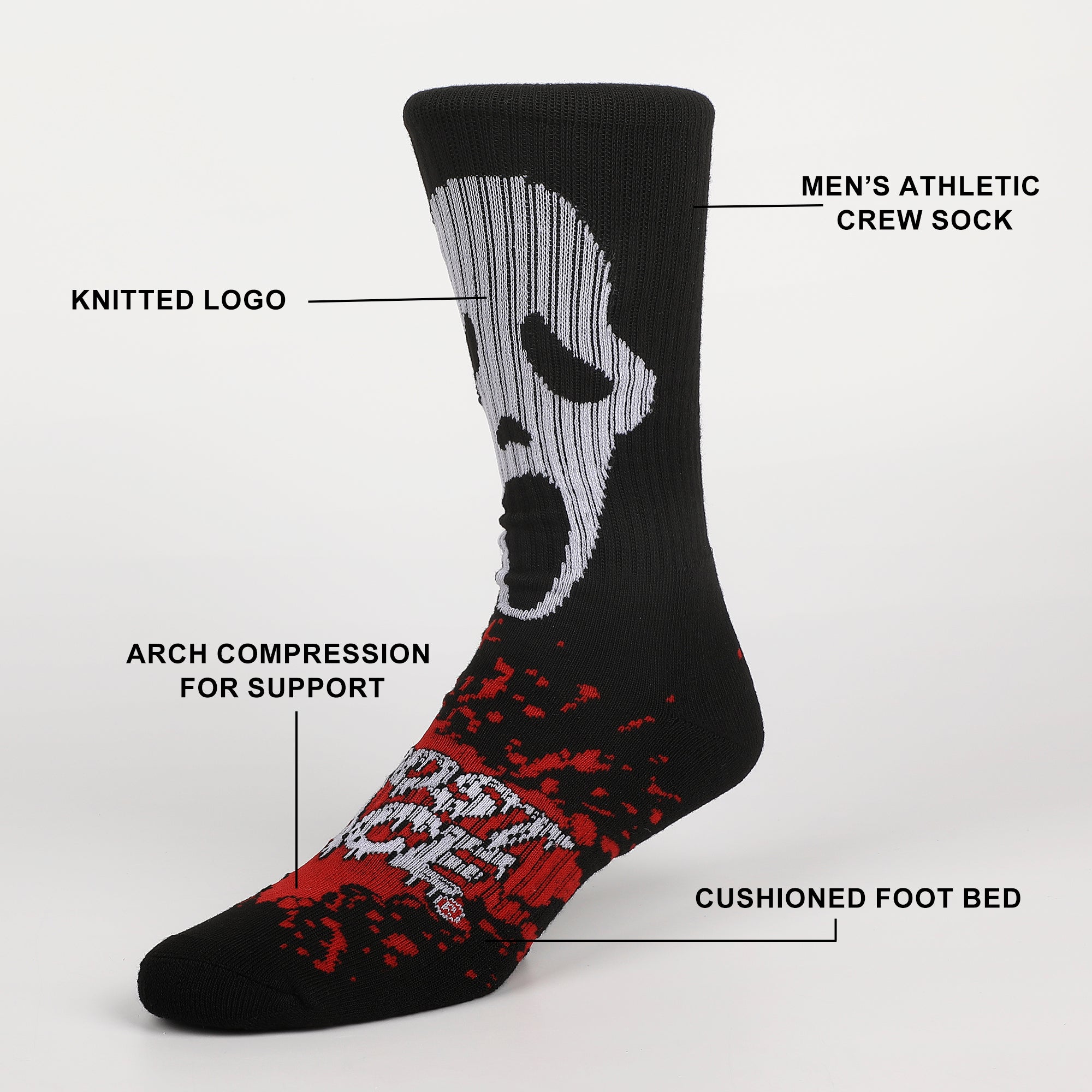 Ghostface Mask With Text and Splatter Mens Athletic Crew Socks