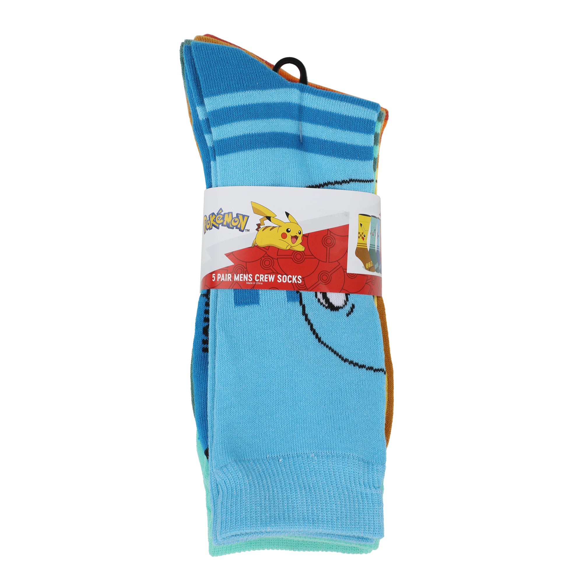 Pokemon Faces With Pokedex Numbers Men's 5-Pair Casual Crew Socks