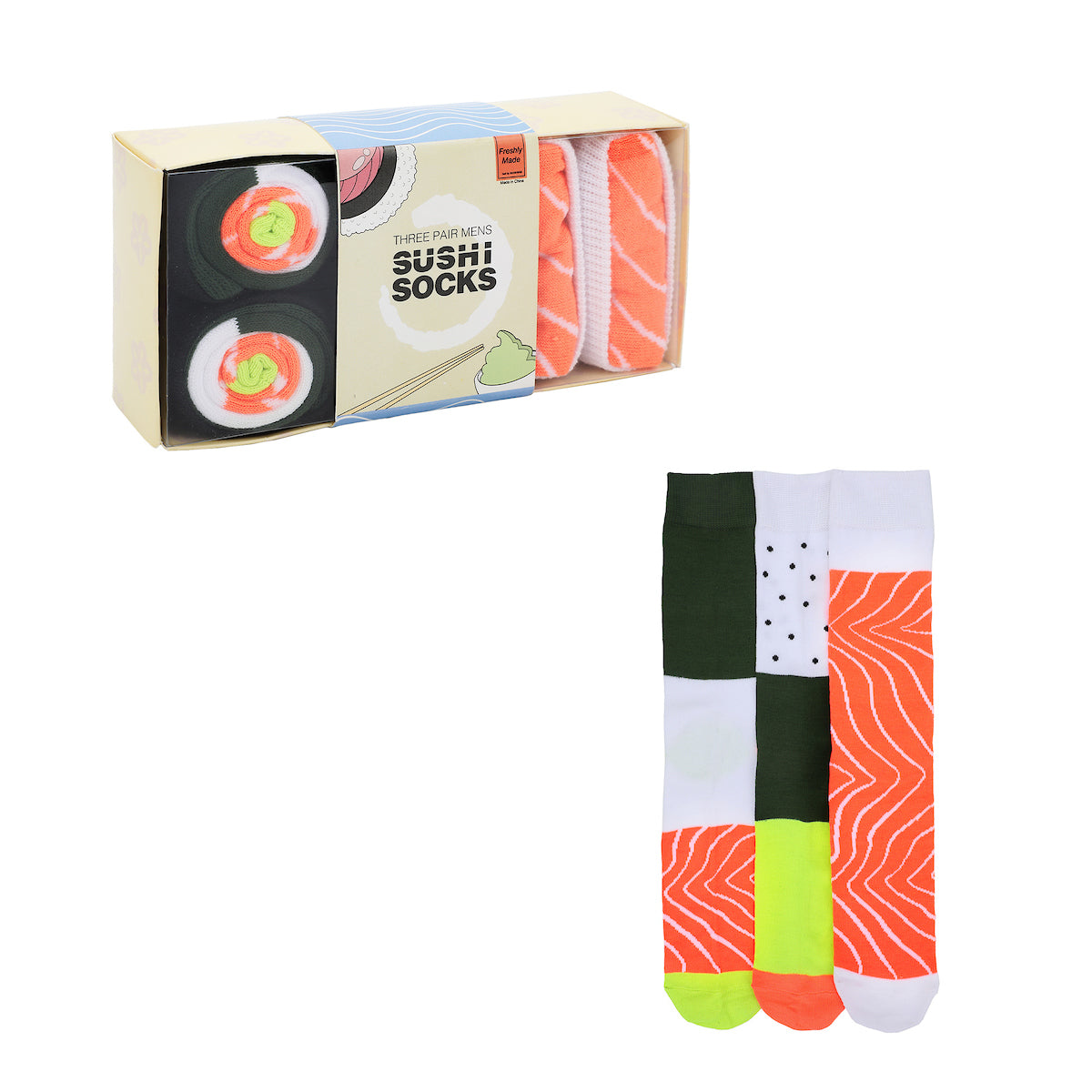 Sushi Delight Crew Socks Gift Box  - Set of 3 Pairs, Perfect for Sushi Lovers!-OSFA