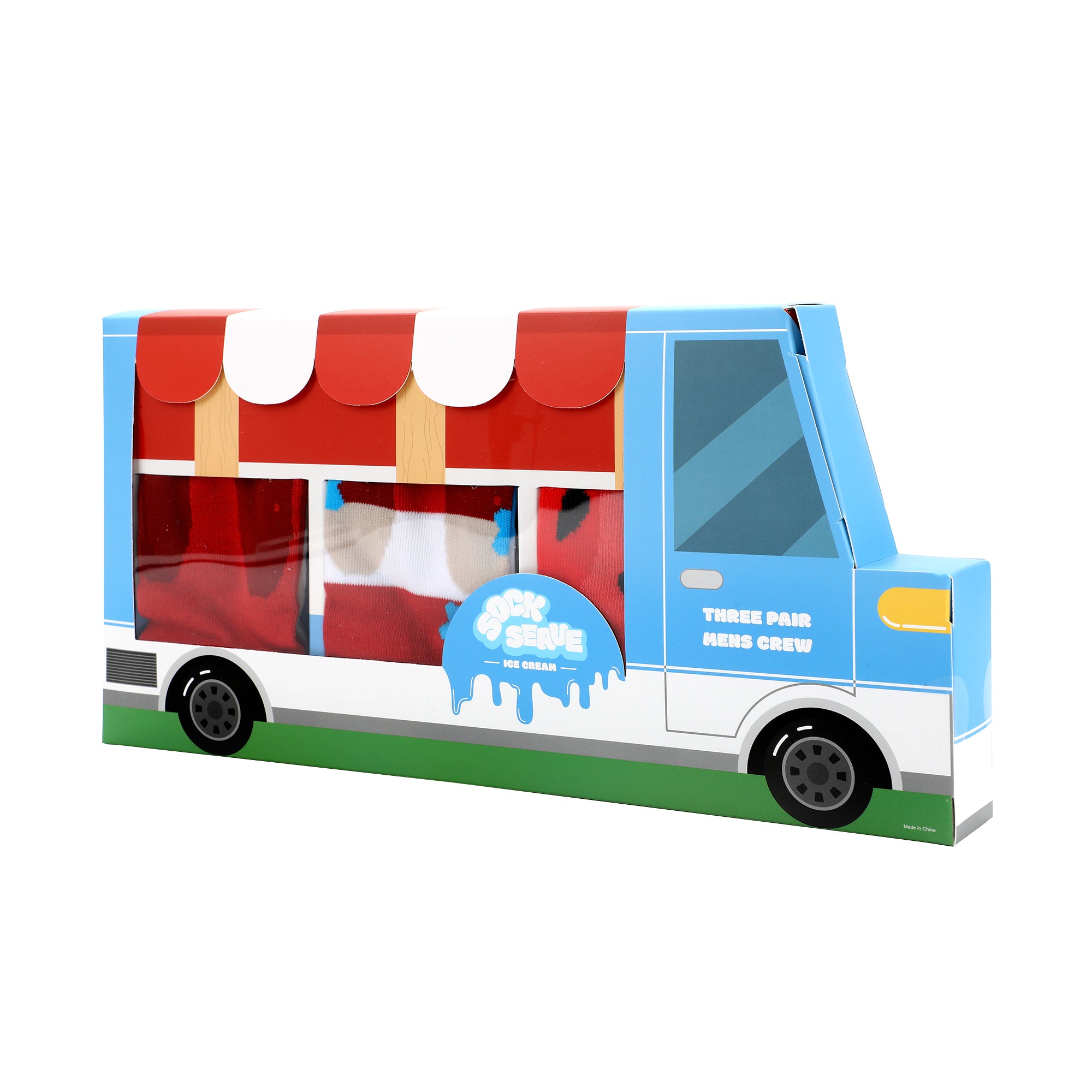 Ice Cream Truck Treats 3-Pair Men's Casual Crew Socks-OSFA