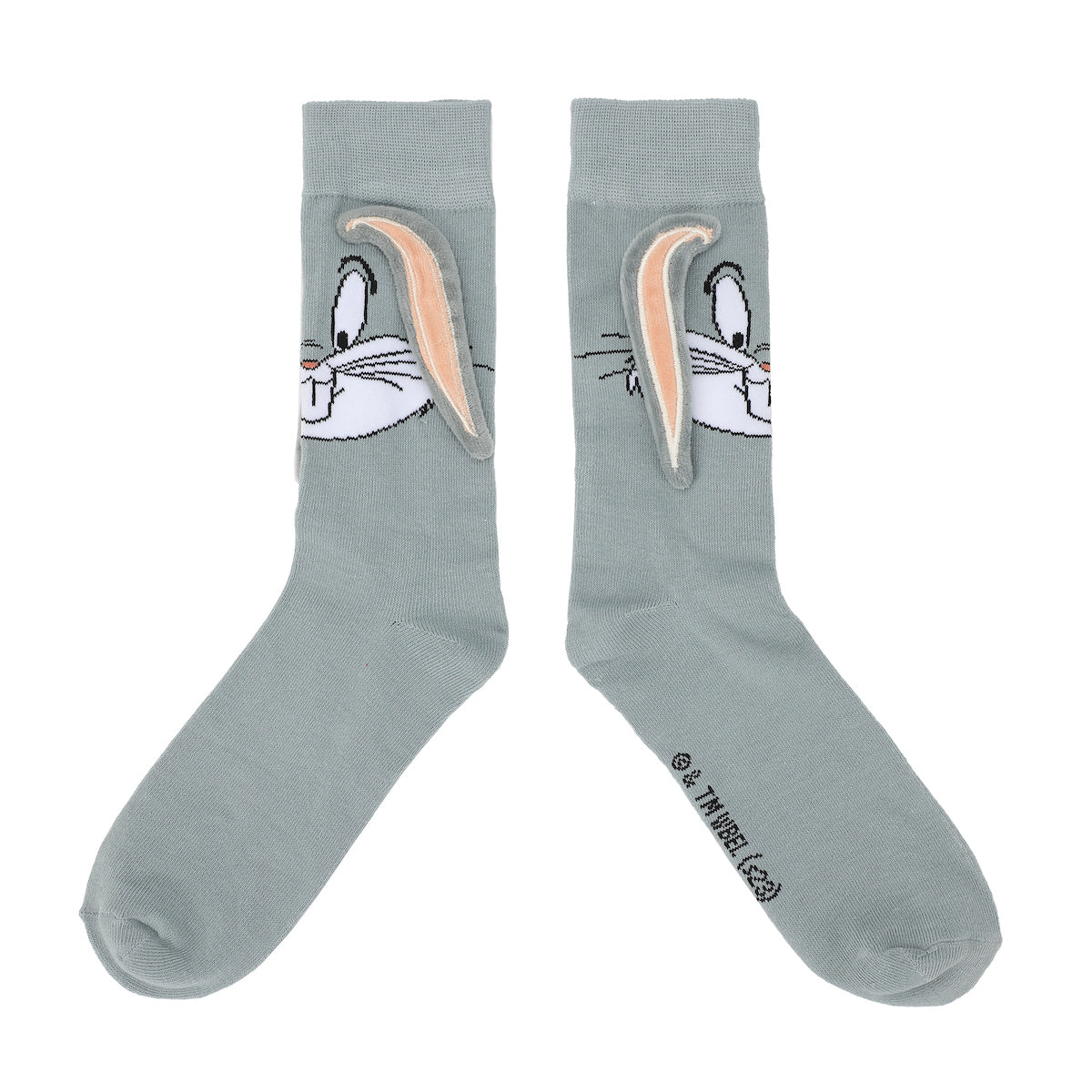 Looney Tunes Bugs Bunny With 3D Ear Attachments Gray Casual Crew Socks