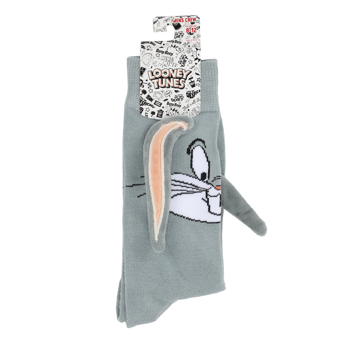 Looney Tunes Bugs Bunny With 3D Ear Attachments Gray Casual Crew Socks