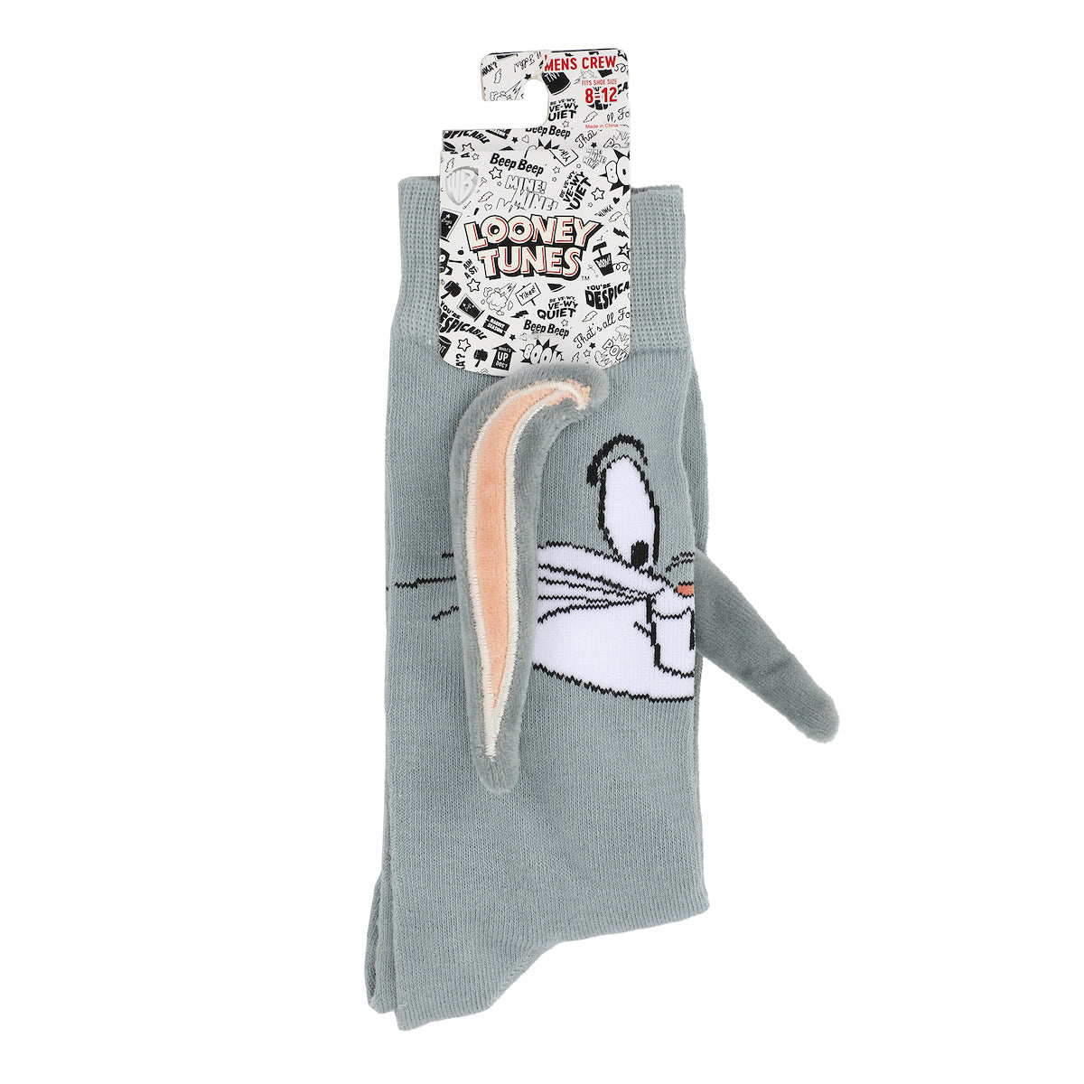 Looney Tunes Bugs Bunny With 3D Ear Attachments Gray Casual Crew Socks