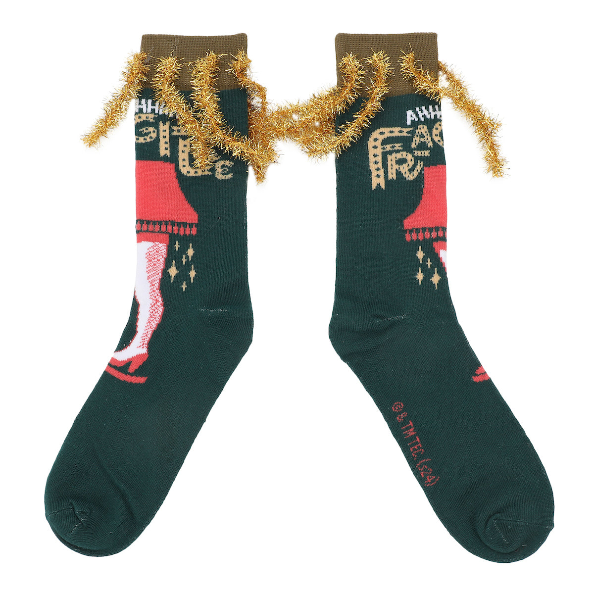 A Christmas Story Leg Lamp Adult Green Casual Crew Socks With 3D Tinsel