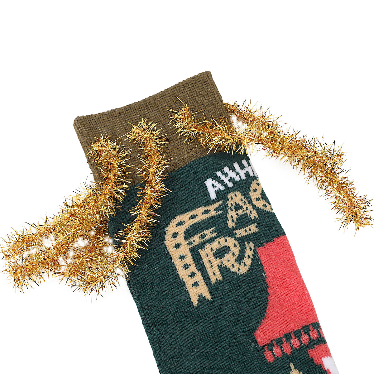 A Christmas Story Leg Lamp Adult Green Casual Crew Socks With 3D Tinsel