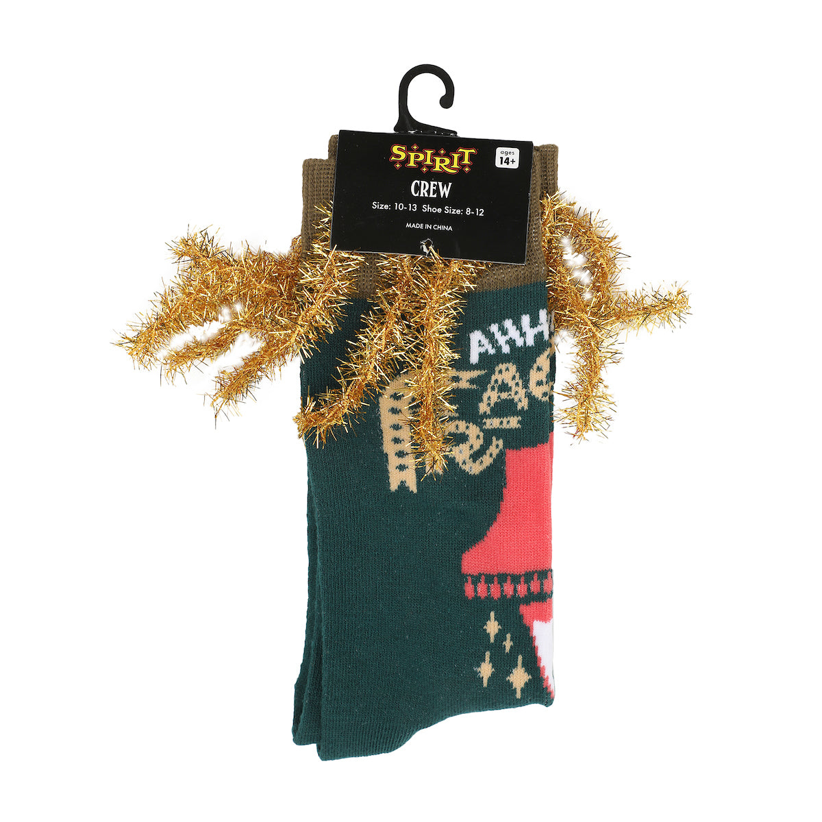 A Christmas Story Leg Lamp Adult Green Casual Crew Socks With 3D Tinsel