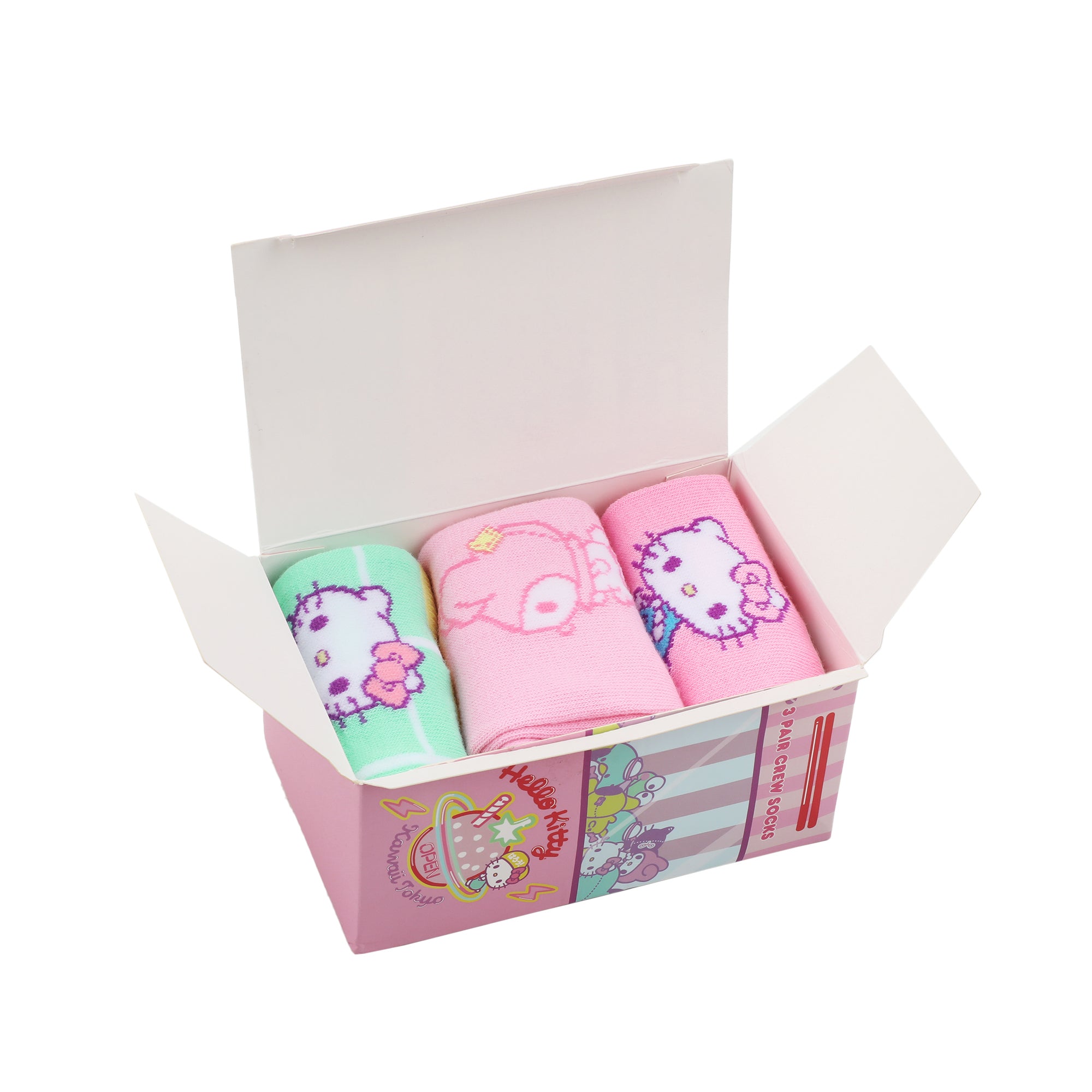 Hello Kitty & Friends Character Art Adult 3-Pair Casual Crew Socks Box Set