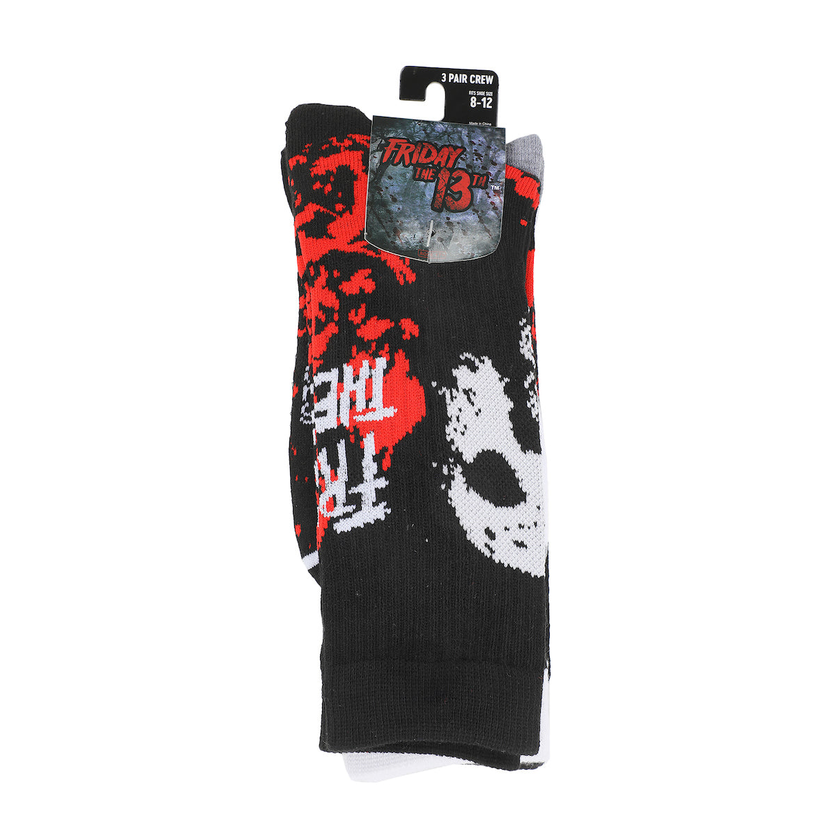 Friday The 13th Jason Mask Men's 3-Pair Pack Glow-In-The-Dark Athletic Crew Socks