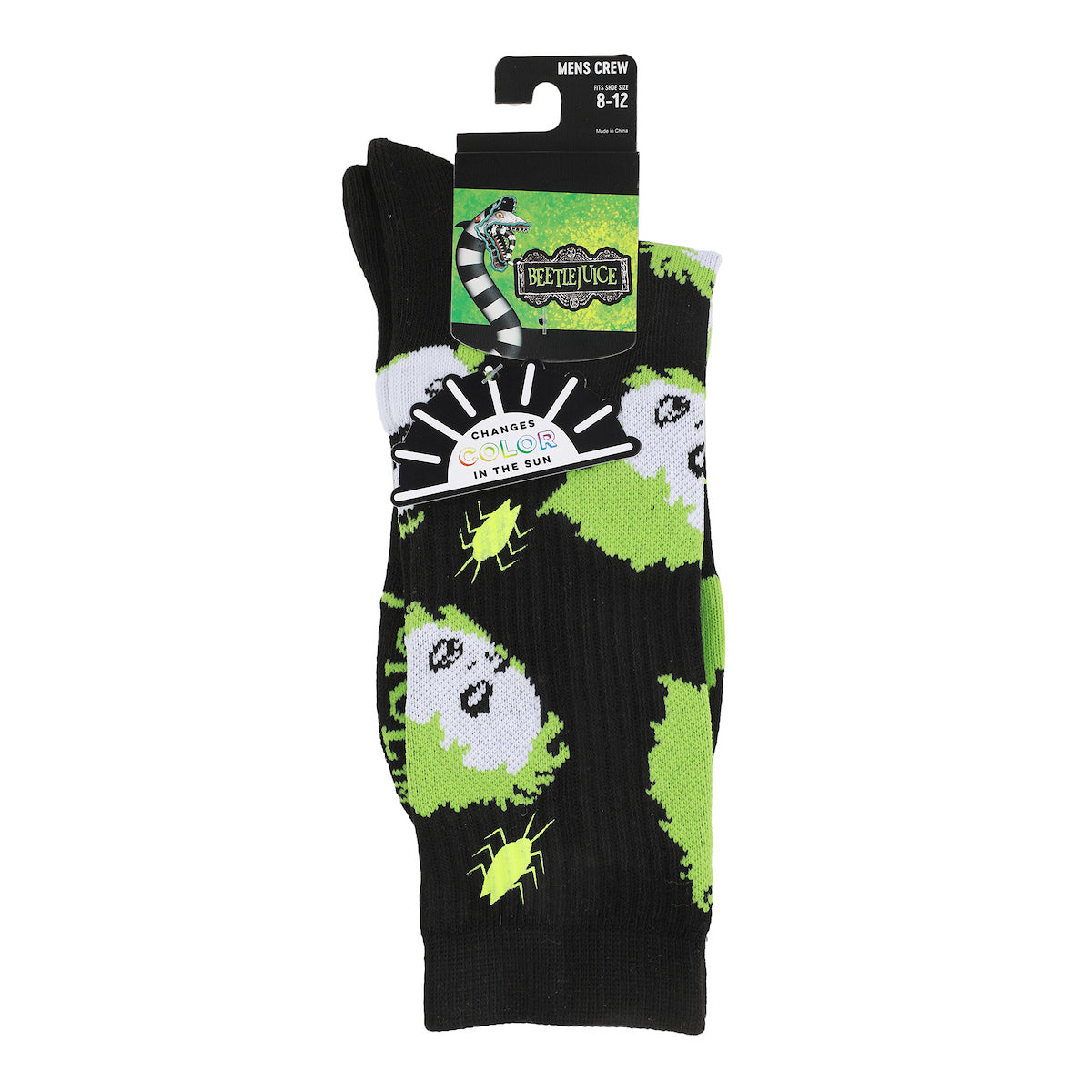 Beetlejuice Color-Changing Betelgeuse Print Men's Black Athletic Crew Socks
