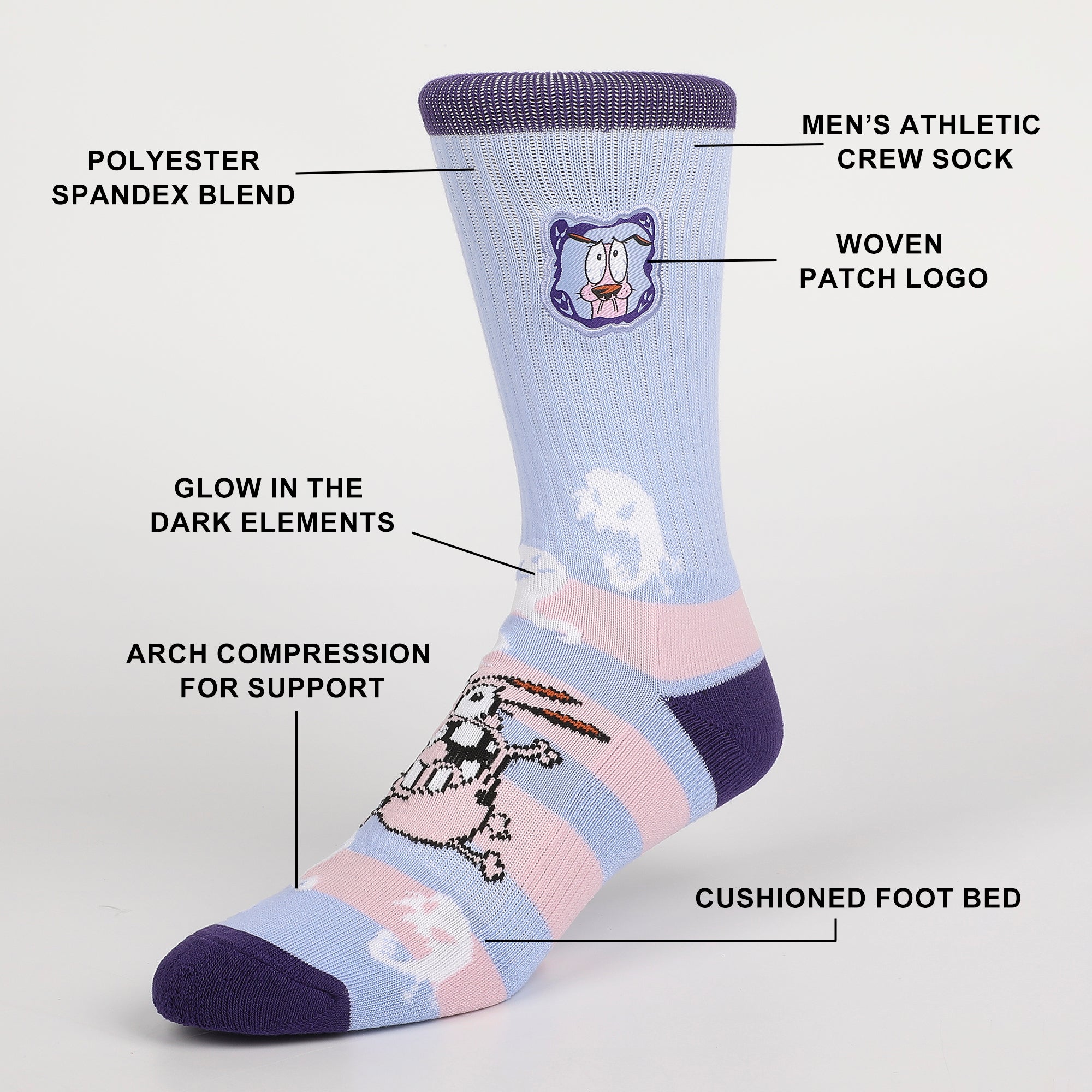 Courage The Cowardly Dog Courage Woven Patch Mens Athletic Crew Socks