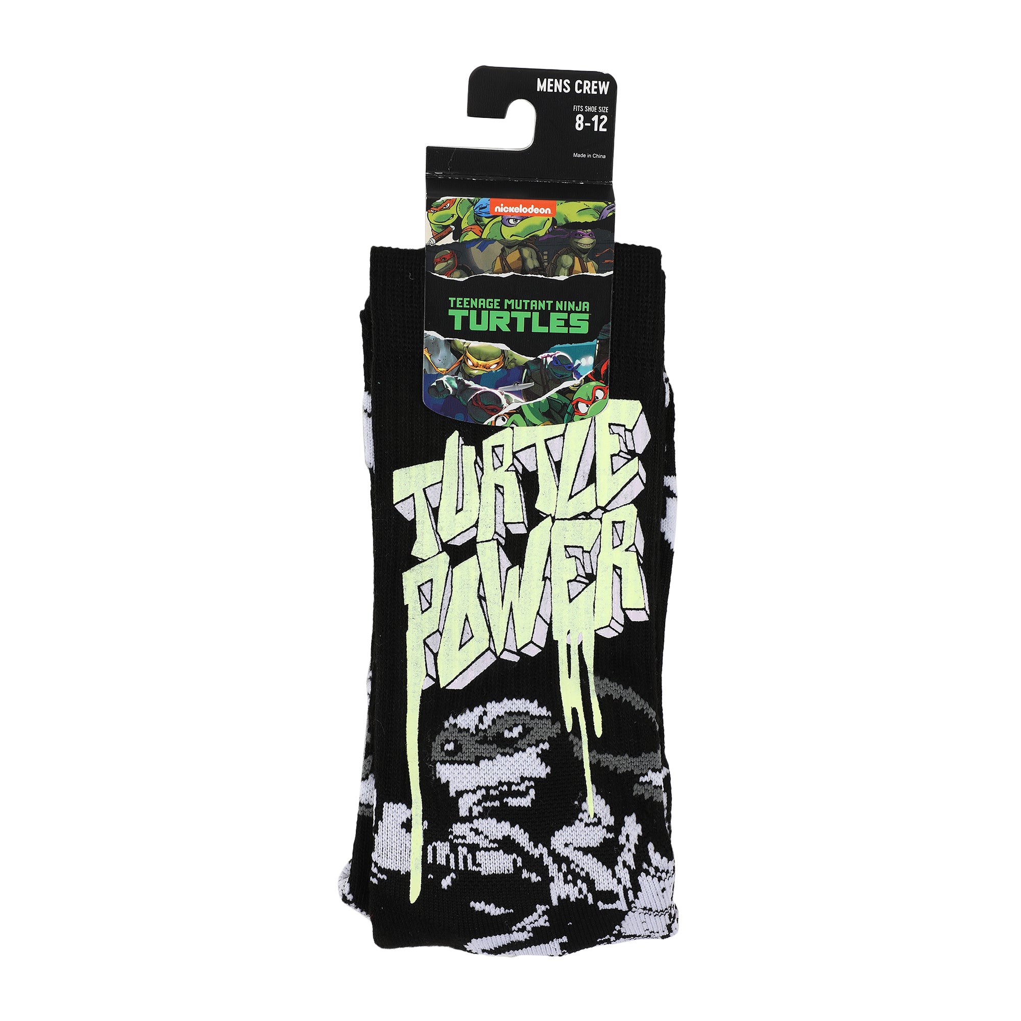 Teenage Mutant Ninja Turtles UV Color Change Turtle Power Men's Black Athletic Crew Sock