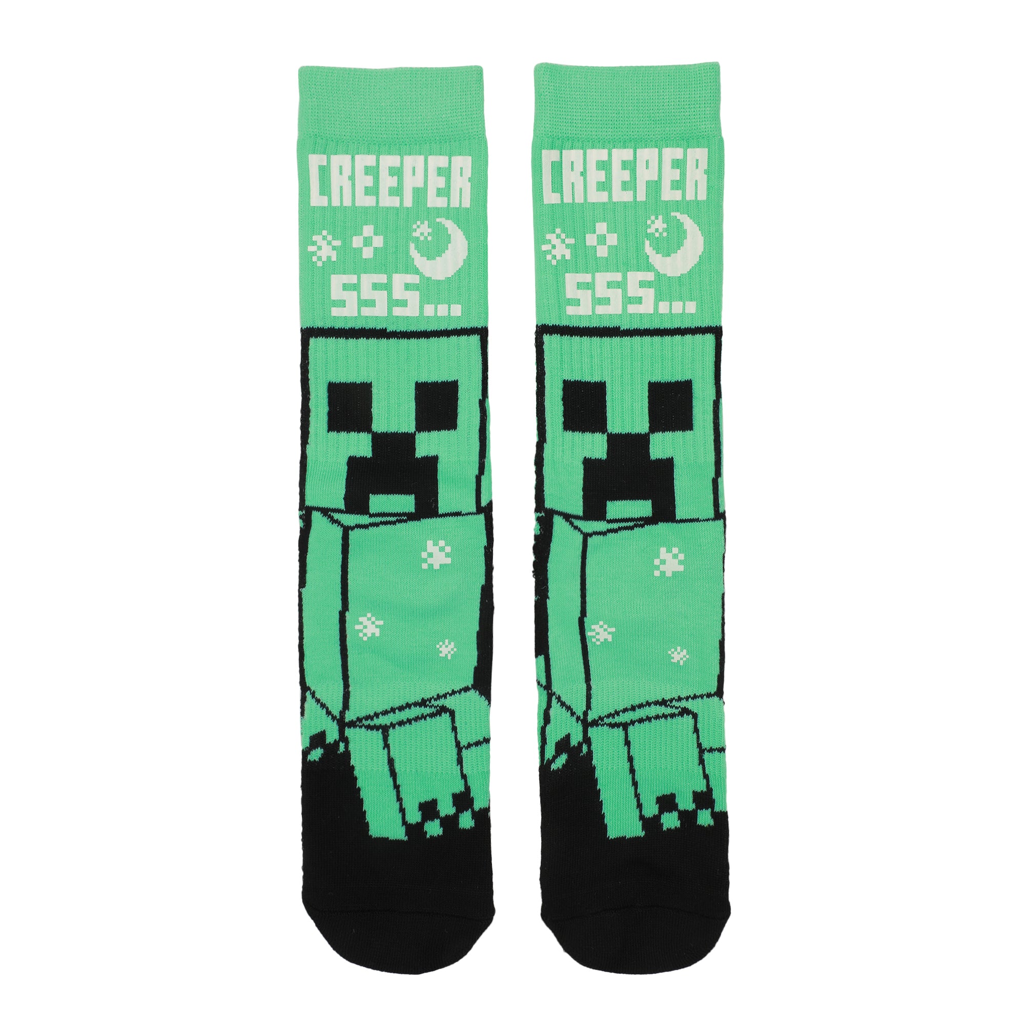 Minecraft Creeper UV Color Change Men's Black Athletic Crew Socks