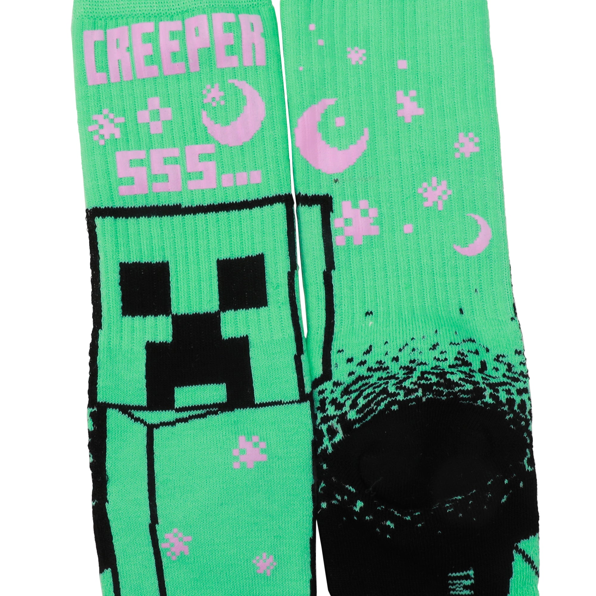 Minecraft Creeper UV Color Change Men's Black Athletic Crew Socks