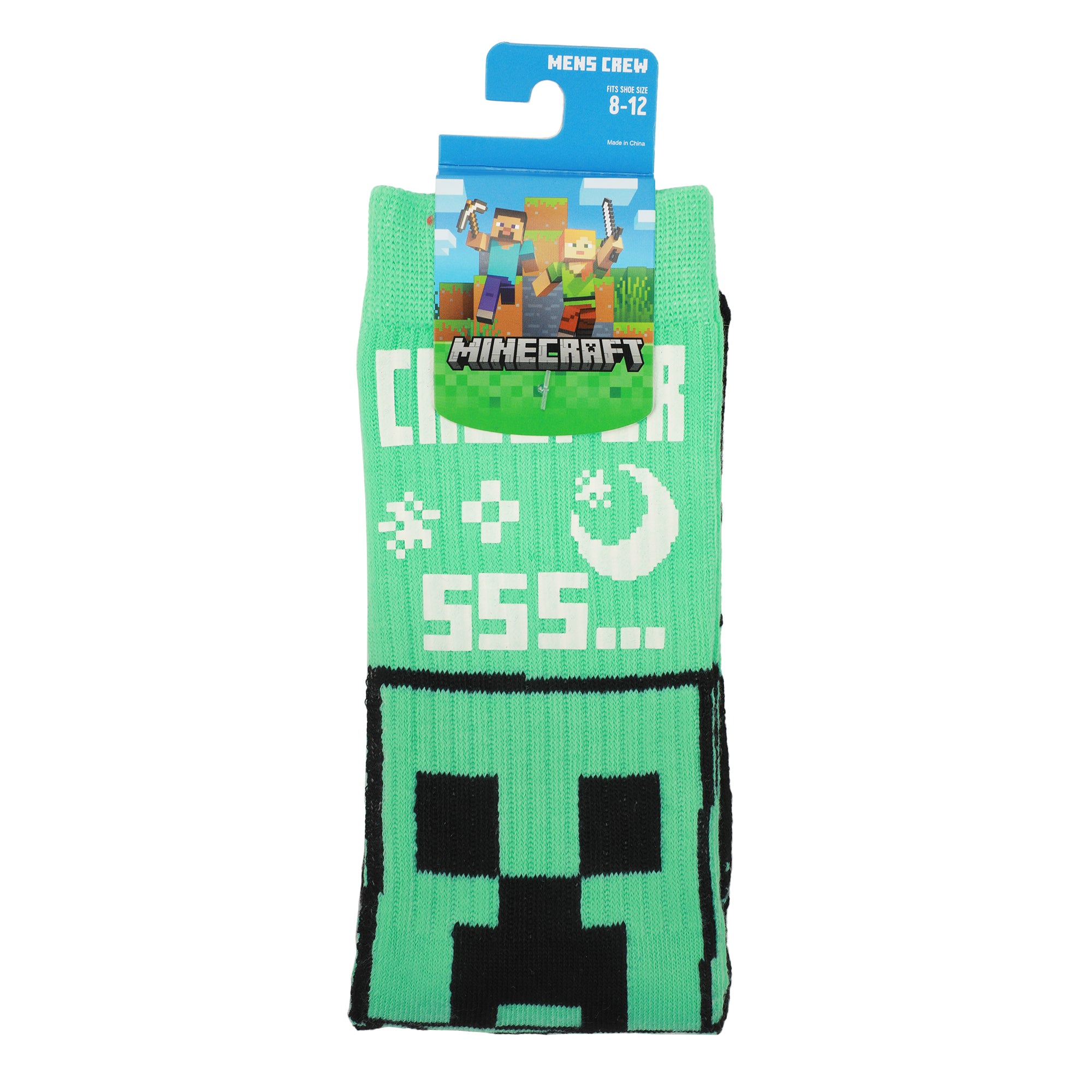 Minecraft Creeper UV Color Change Men's Black Athletic Crew Socks