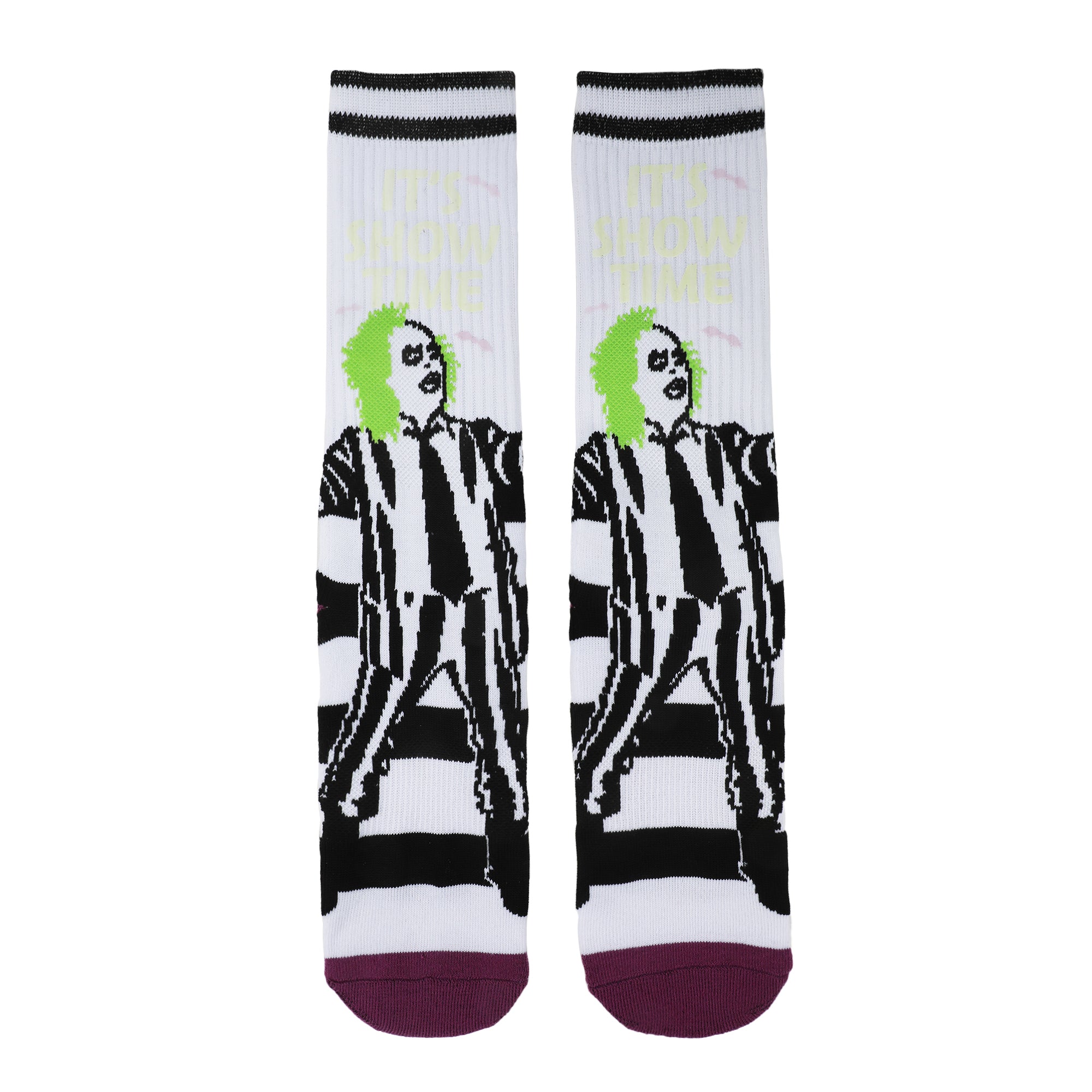 Beetlejuice UV Color Change Betelgeuse Adult White Athletic Crew Socks