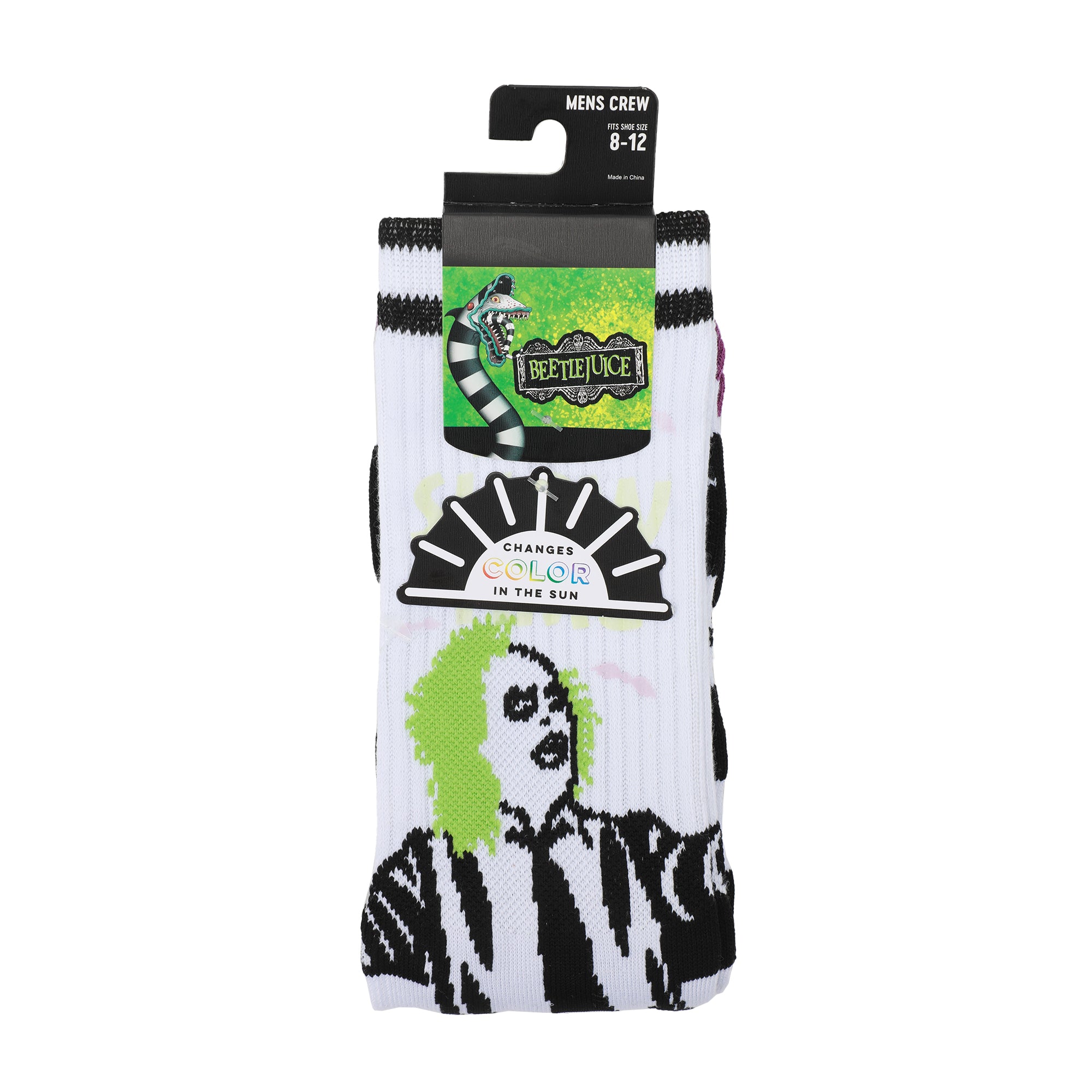 Beetlejuice UV Color Change Betelgeuse Adult White Athletic Crew Socks