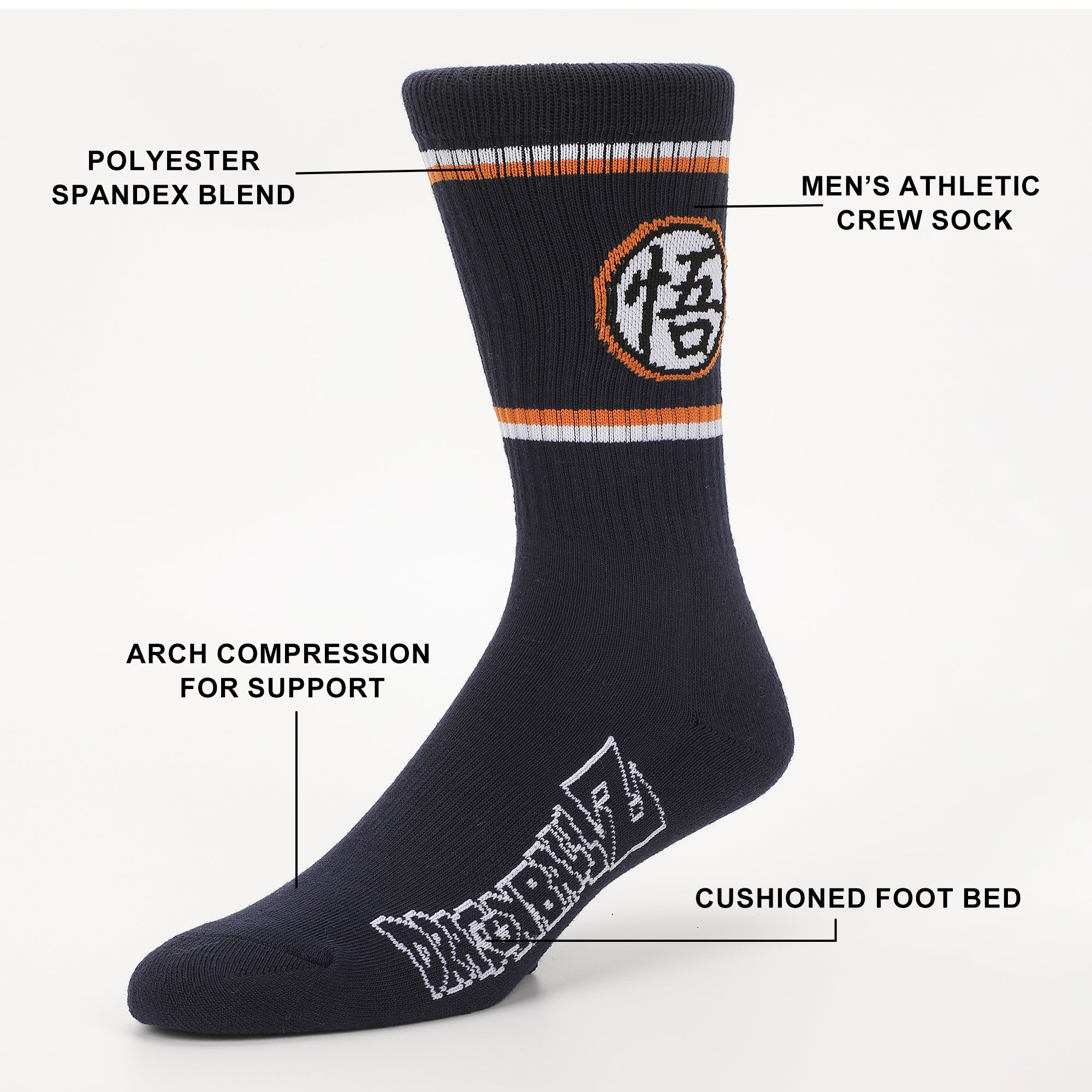 Dragon Ball Z Stripe AOP and Logo Mens Athletic Crew Socks 3 Pack
