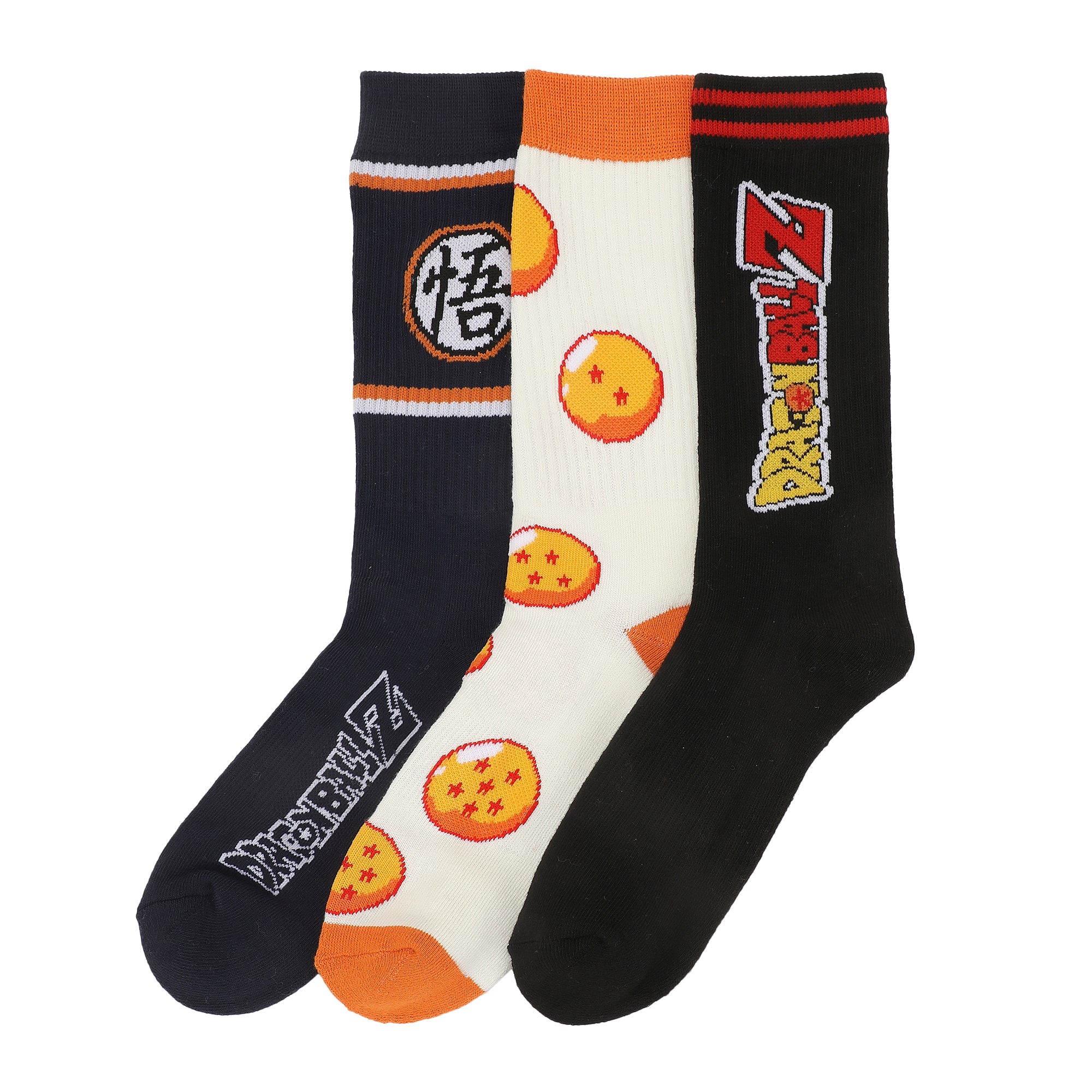Dragon Ball Z Stripe AOP and Logo Mens Athletic Crew Socks 3 Pack