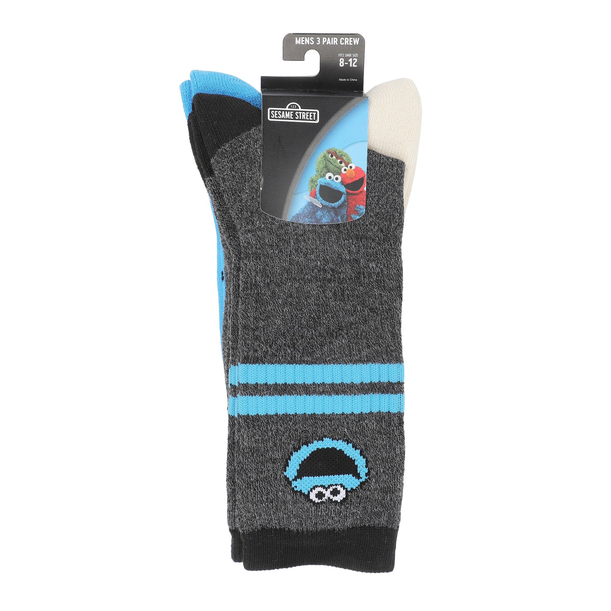 Sesame Street Cookie Monster Men's 3-Pair Pack Athletic Crew Socks