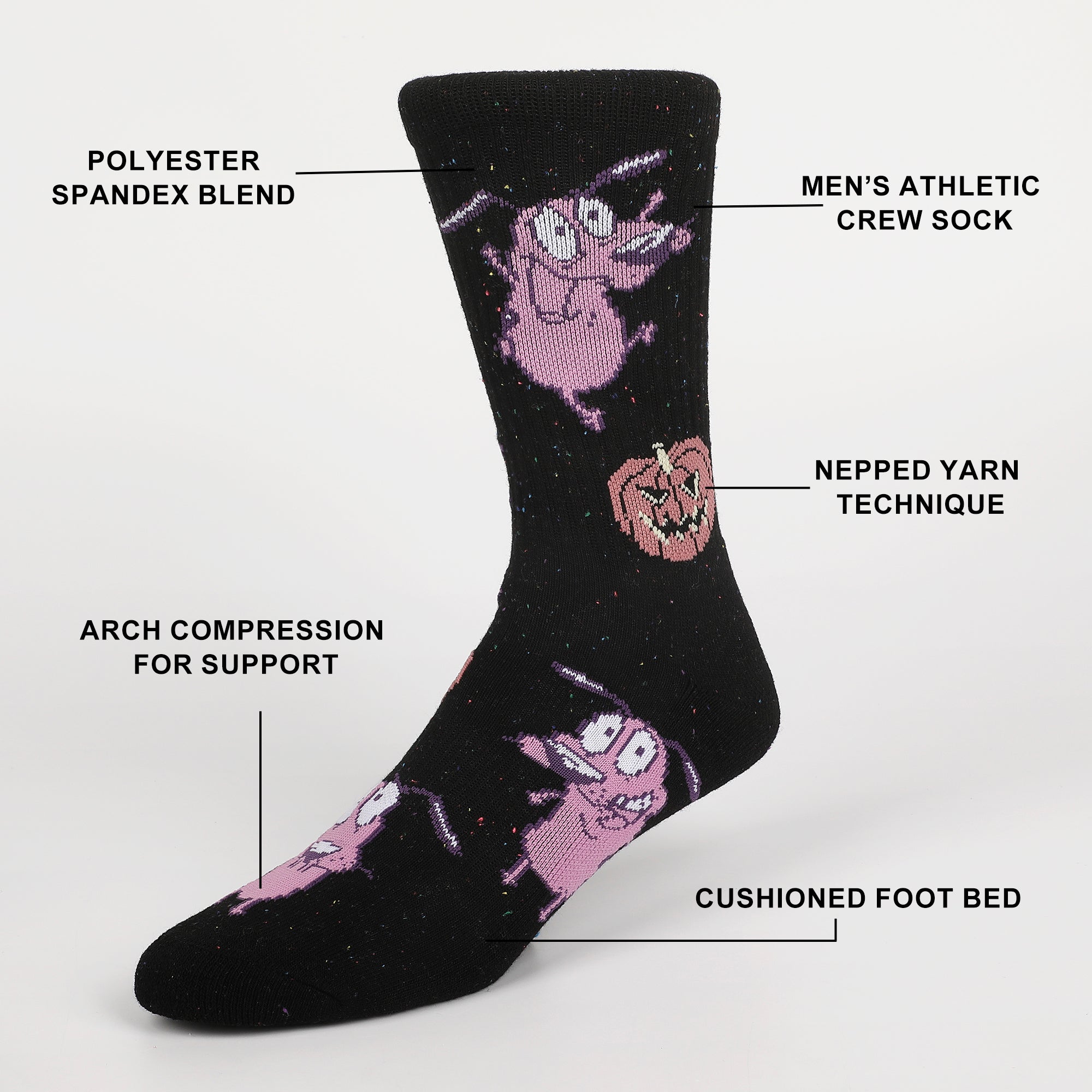 Courage The Cowardly Dog Mixed Character Art Pumpkin AOP Mens Athletic Crew Socks