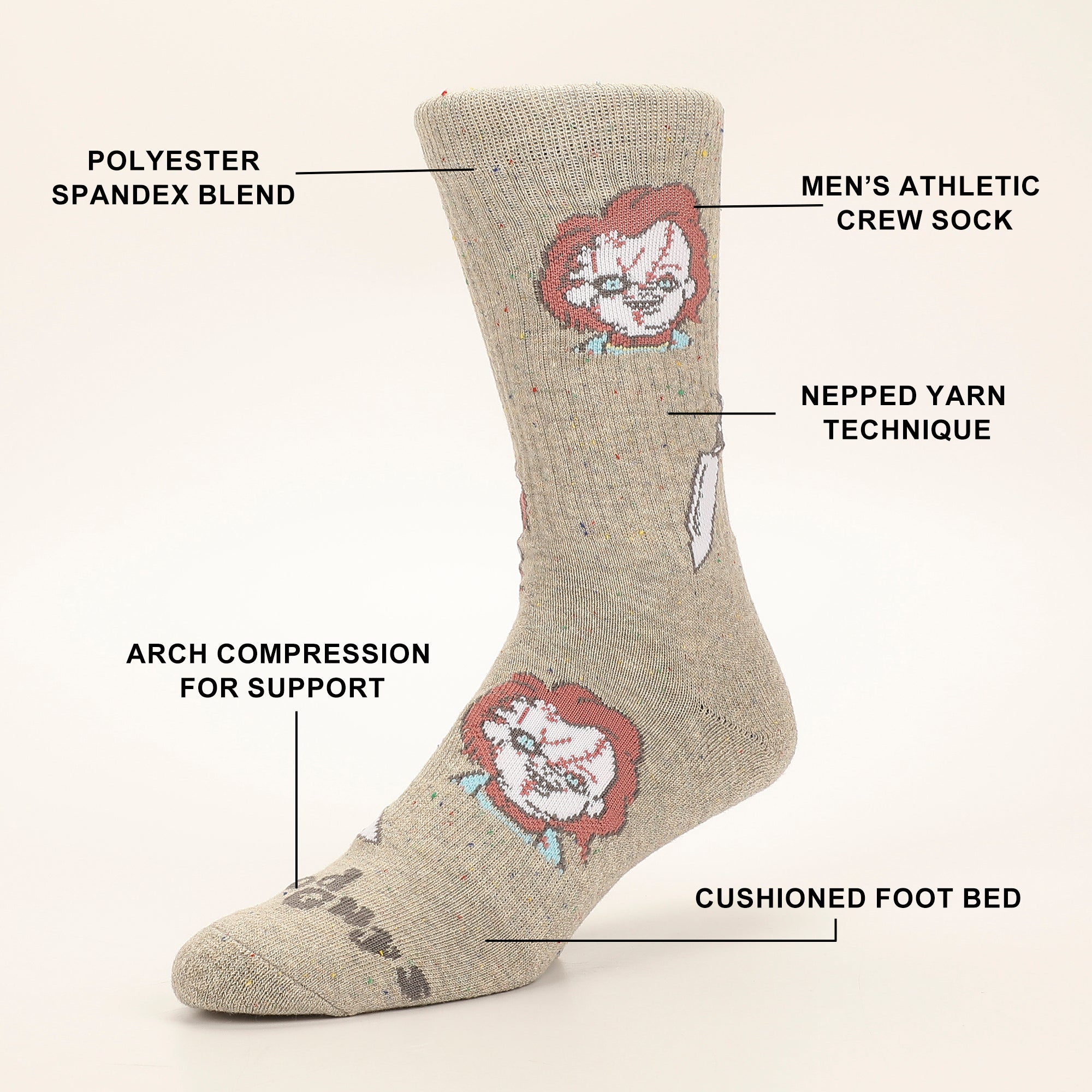 Chucky Good Guys Mixed Character Mens Athletic Crew Socks