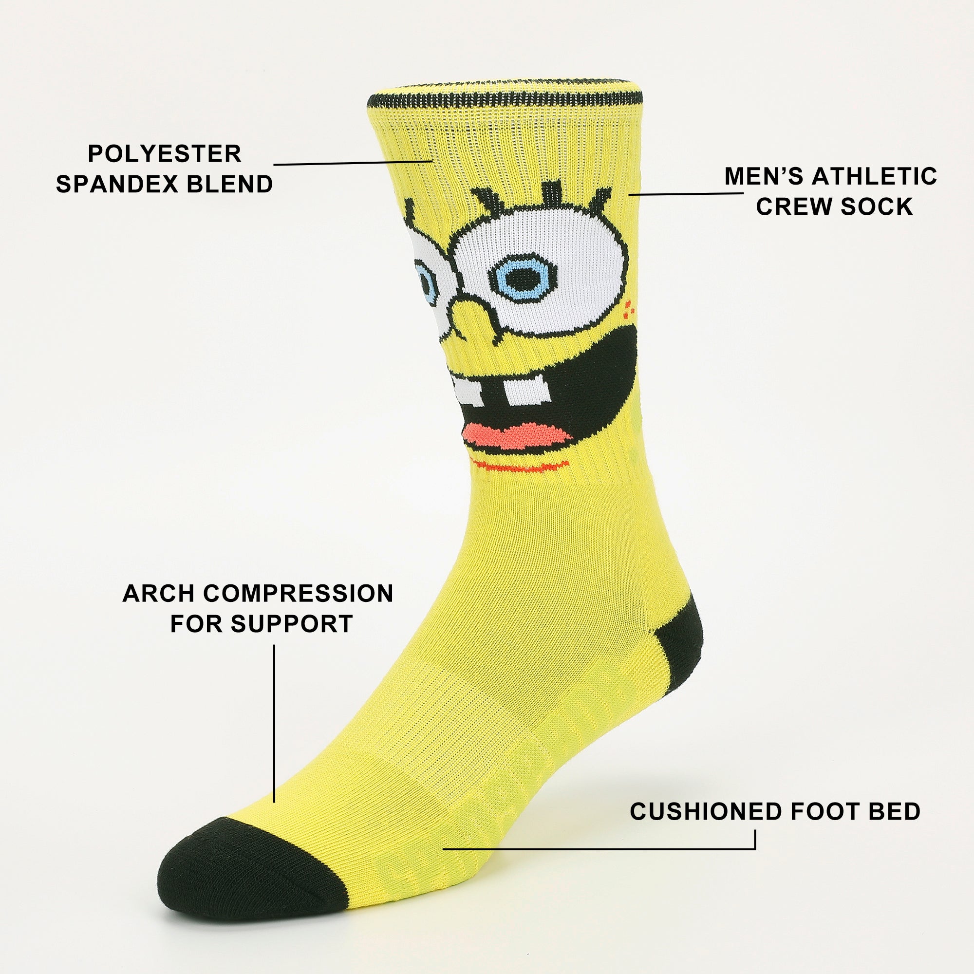 Spongebob Squarepants Big Face Spongebob Patrick and Squidward Mens Athletic Crew Socks 3 Pack